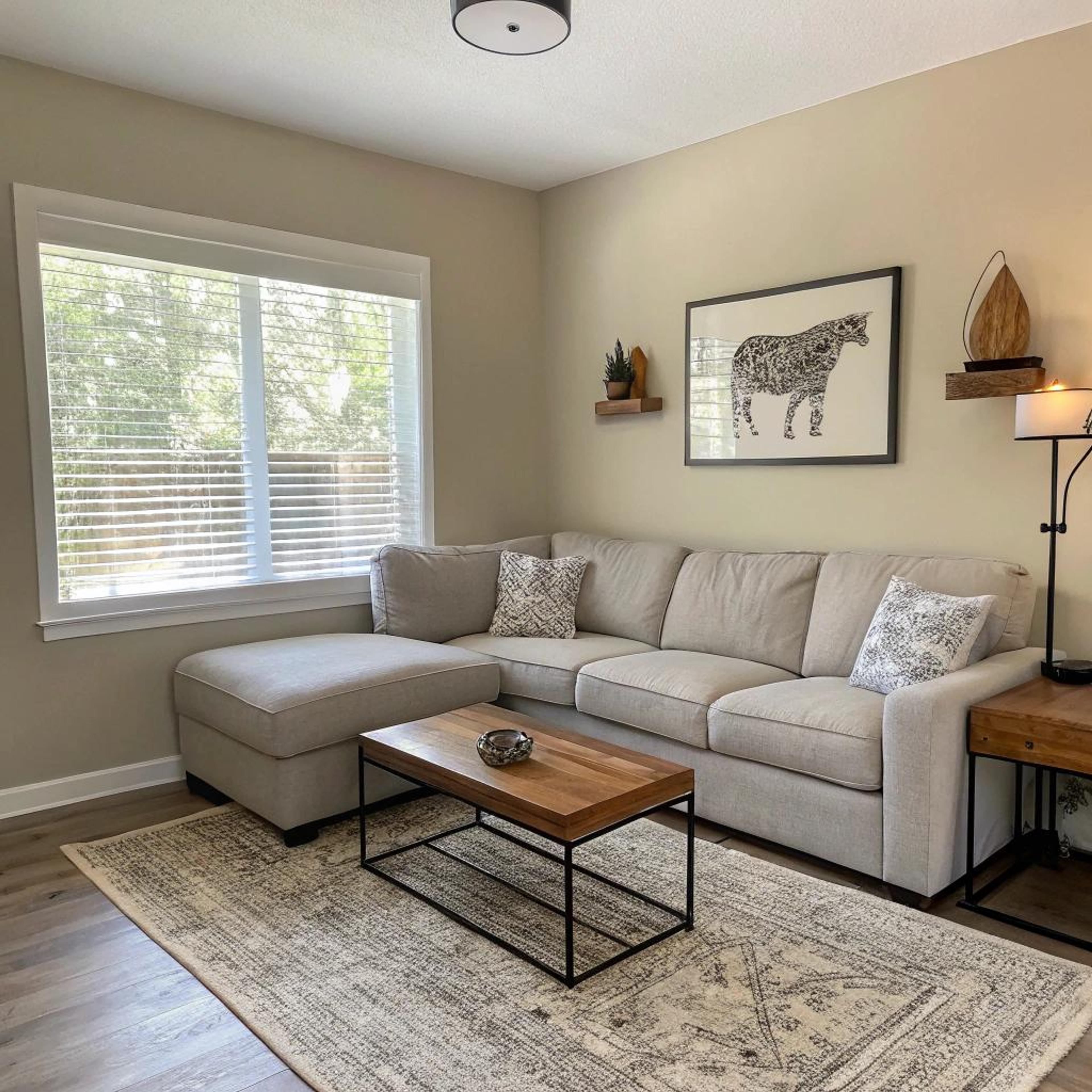 Patroonkussens op beige hoekbank