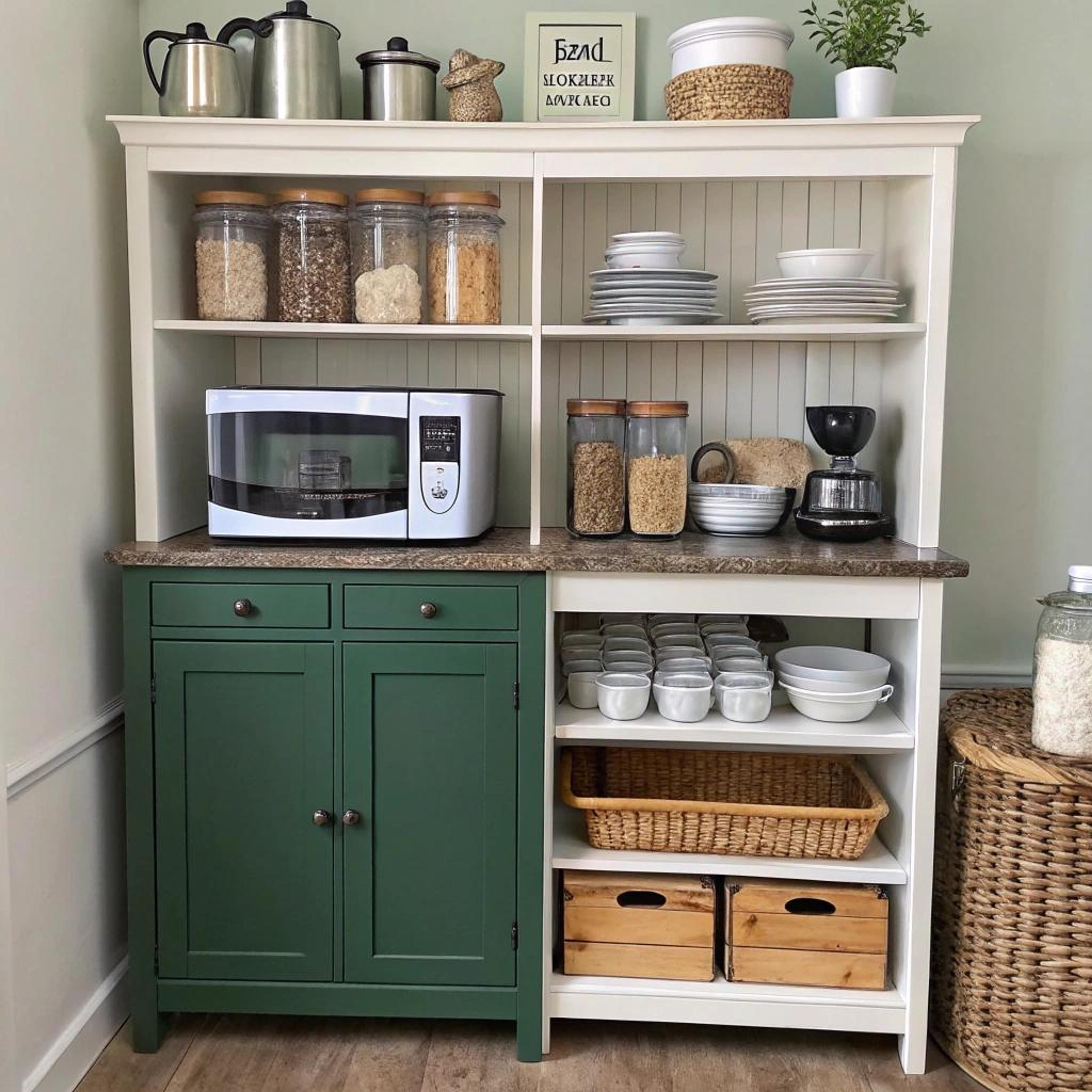 Groen met crèmekleurige kasten