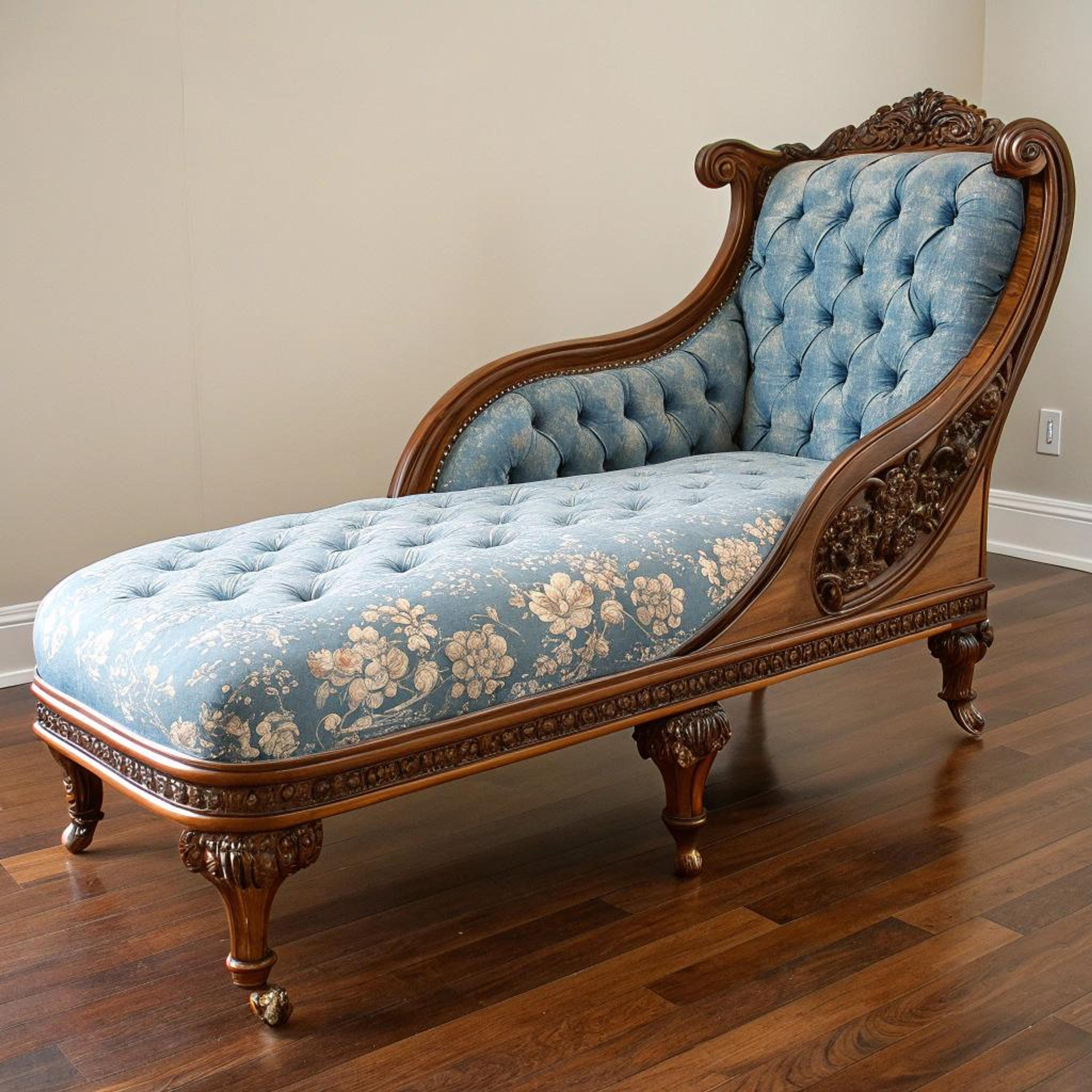 Blauw bloemmotief op chaise longue