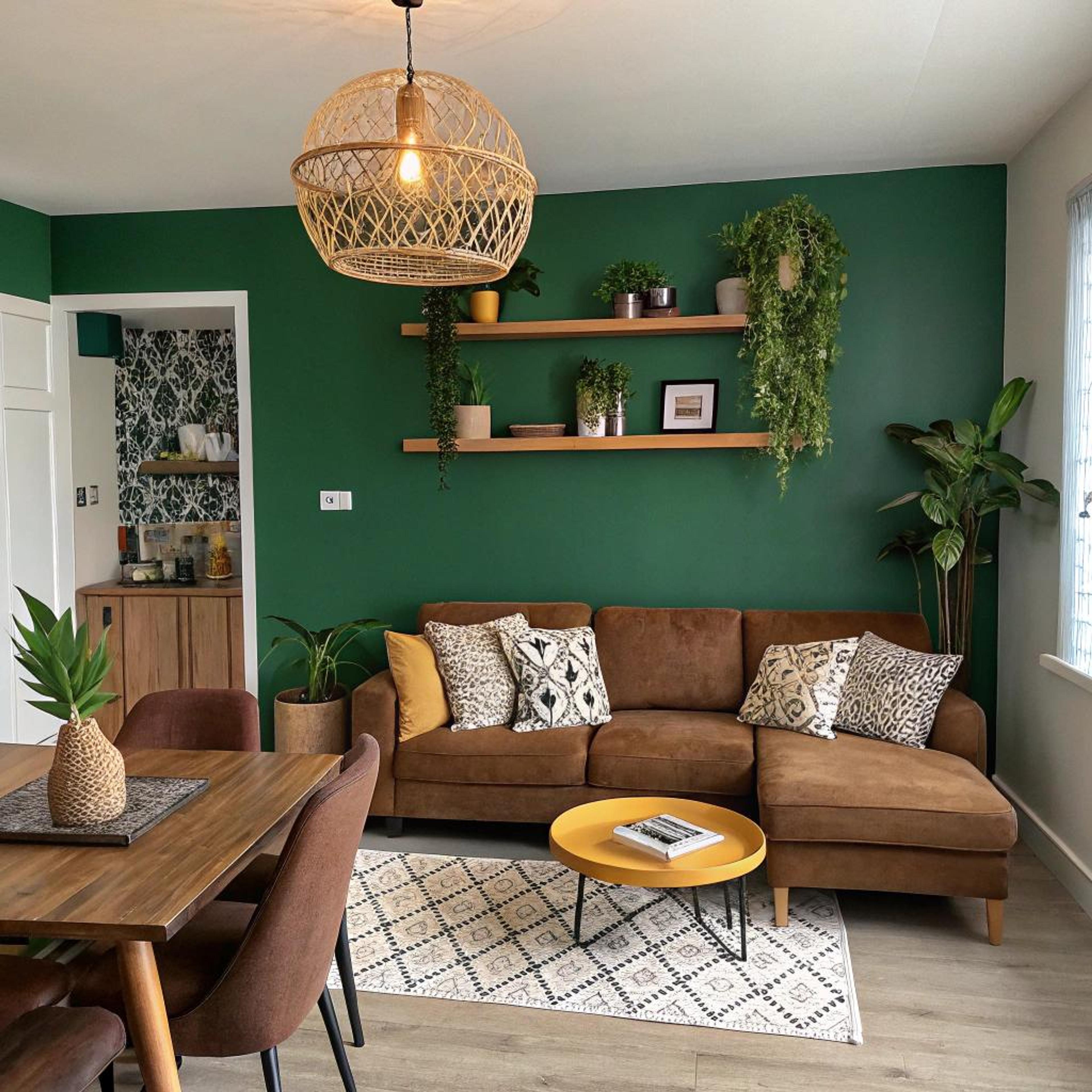 Groene muur met okergeel