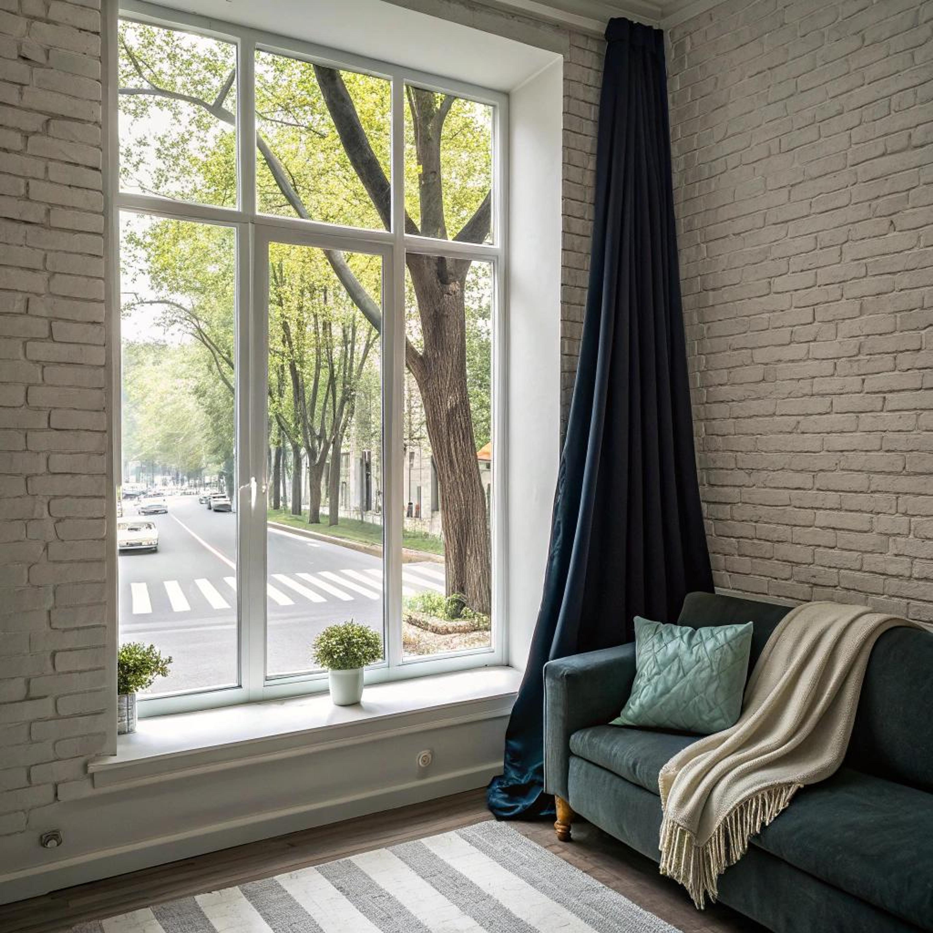 Wit met blauw en planten