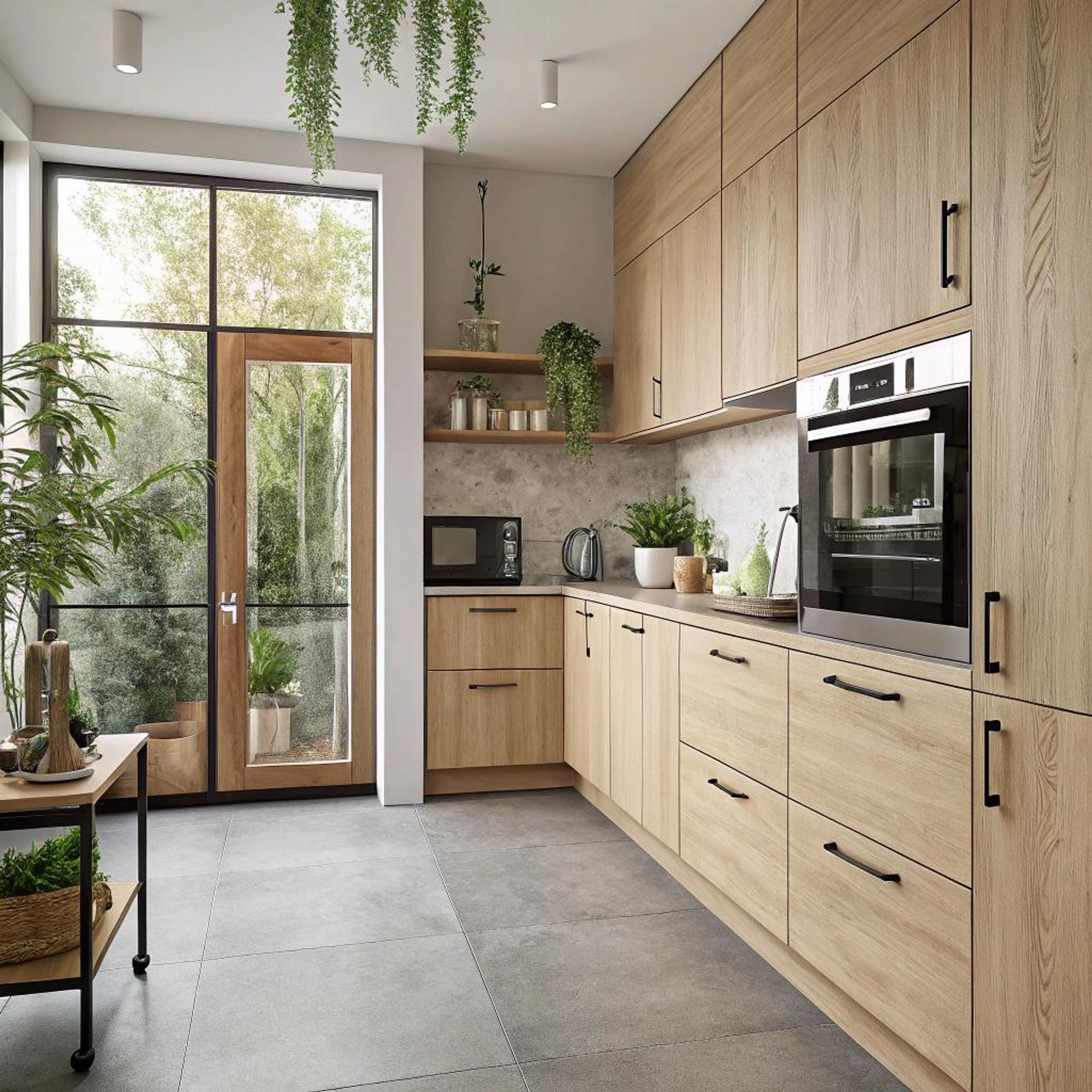 Licht hout met groenaccenten