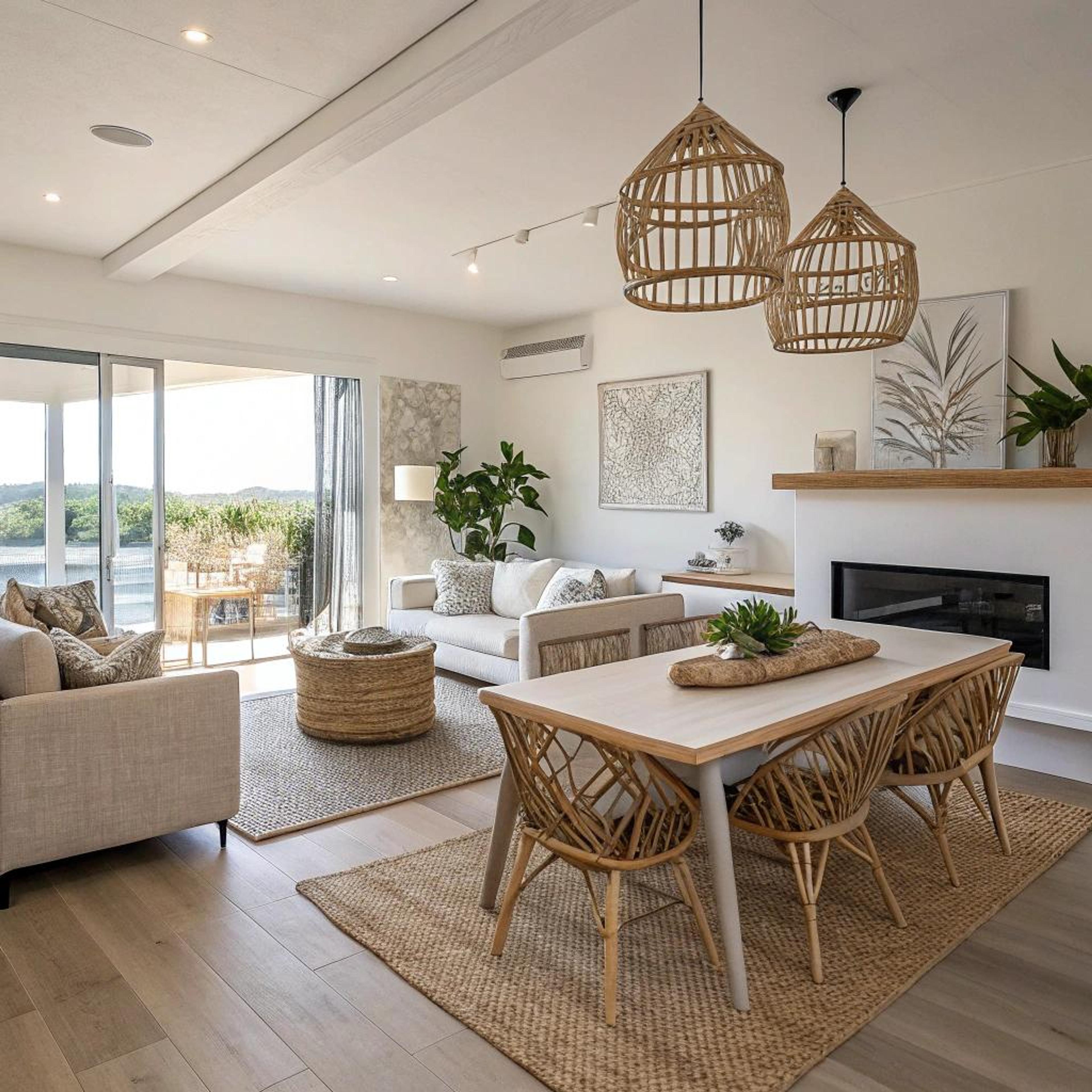 Rotan stoelen en hanglampen