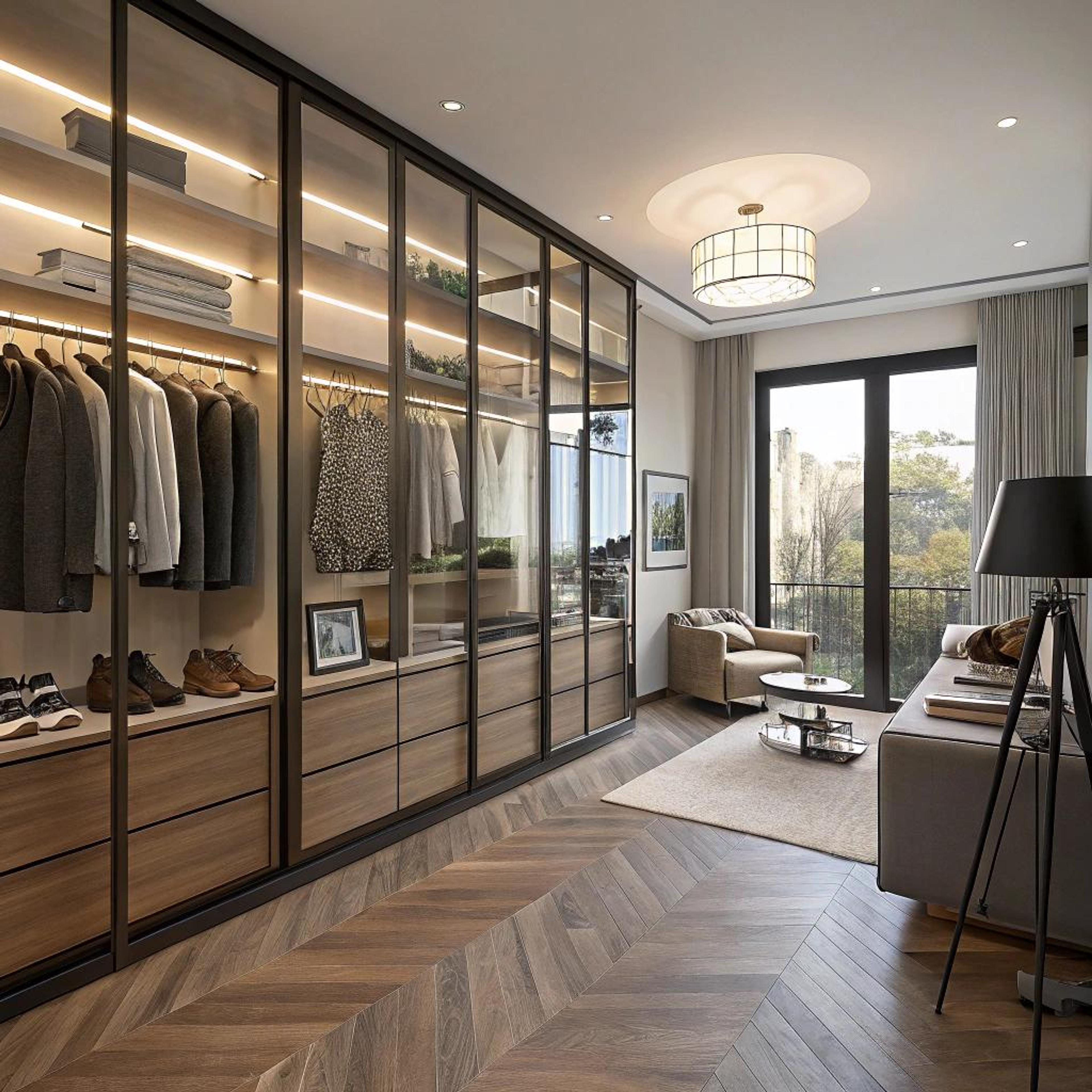 Loungehoek met herringbone vloer