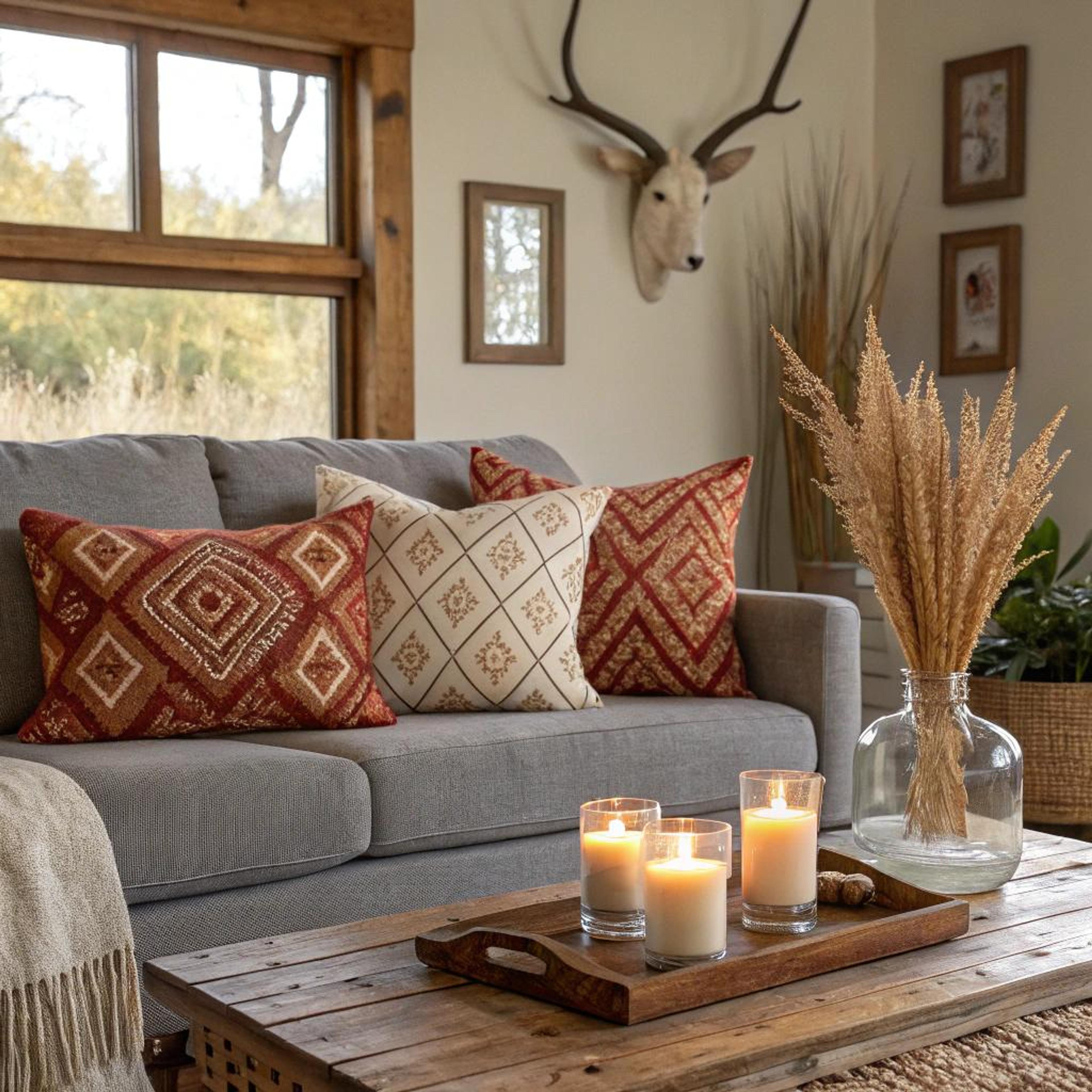 Rustieke tafel en warme kussens