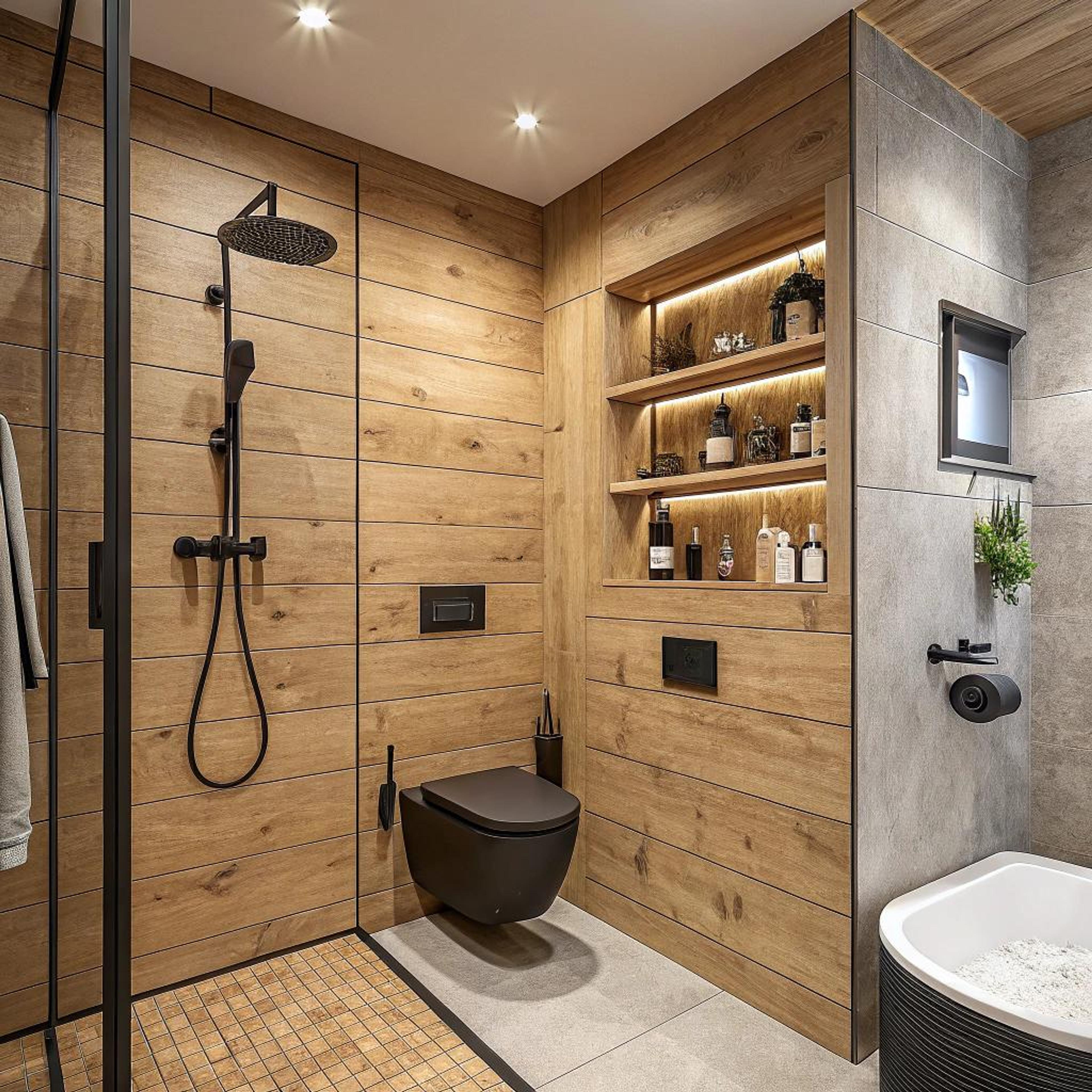 Warm hout met zwarte accenten