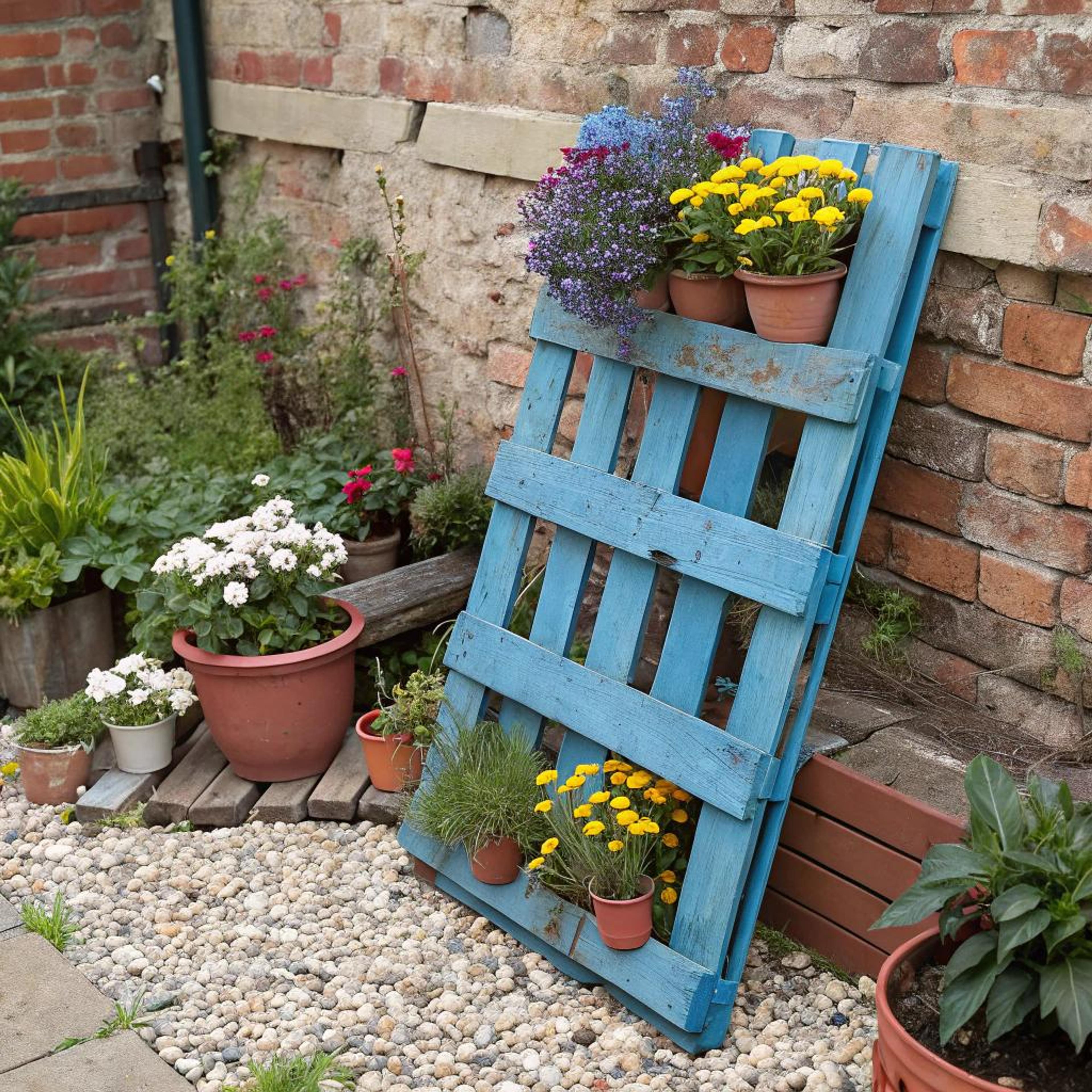Pallet als kleurrijke plantenwand