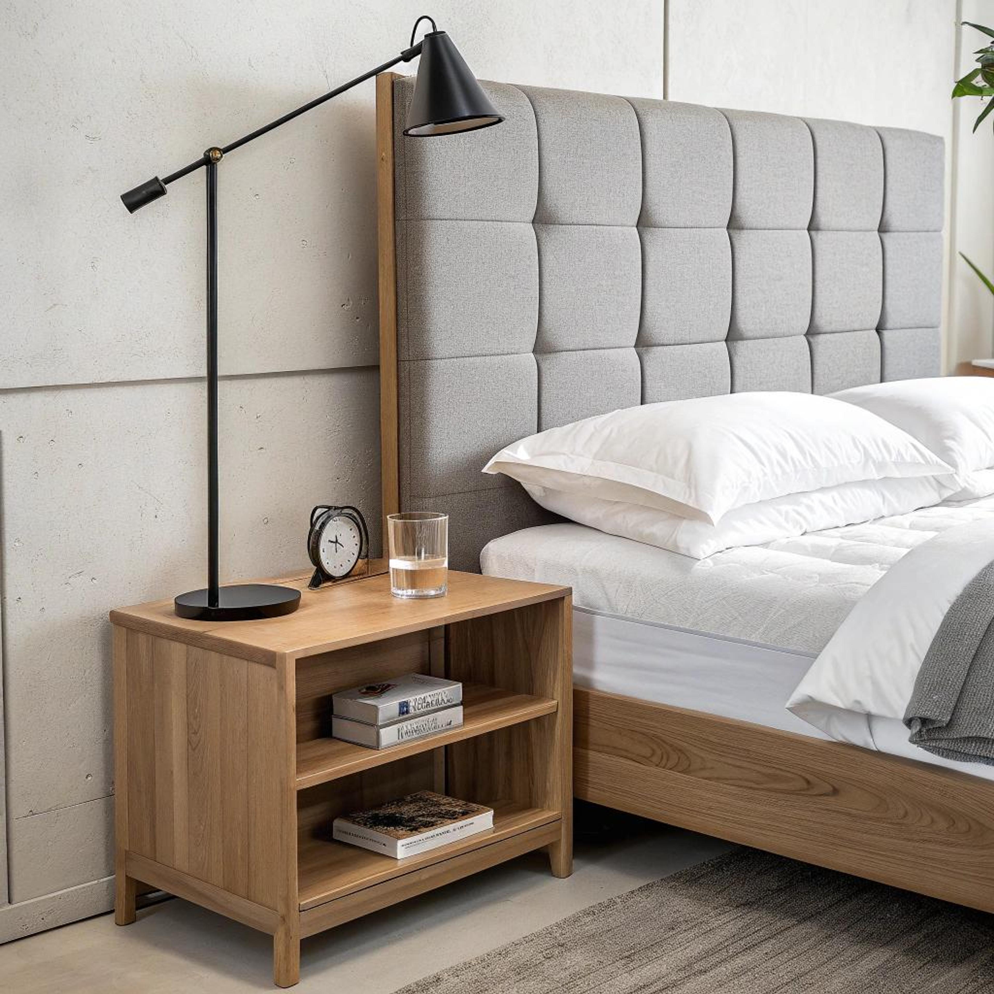 Minimalistisch nachtkastje met boeken