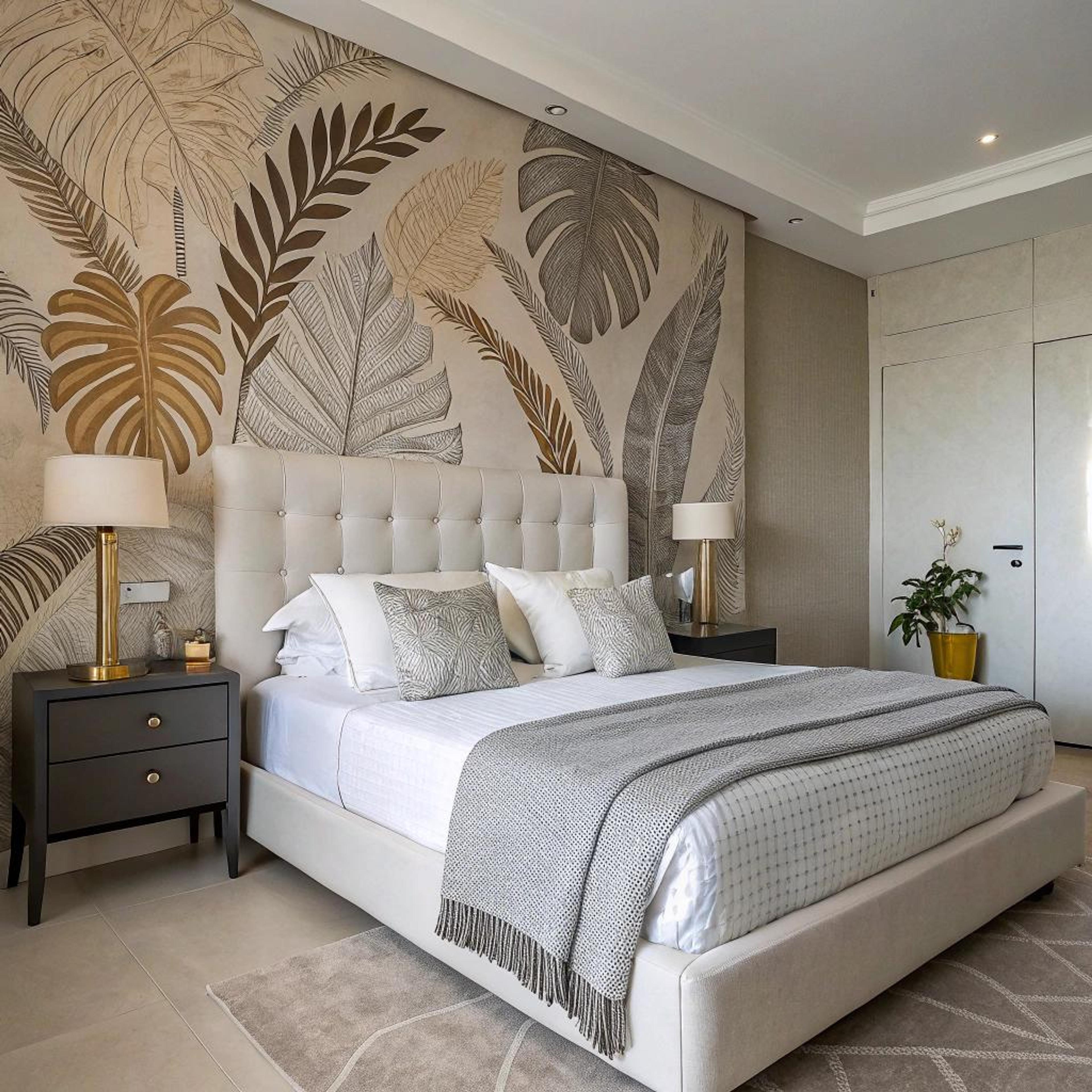 Elegant bladmotief in beige