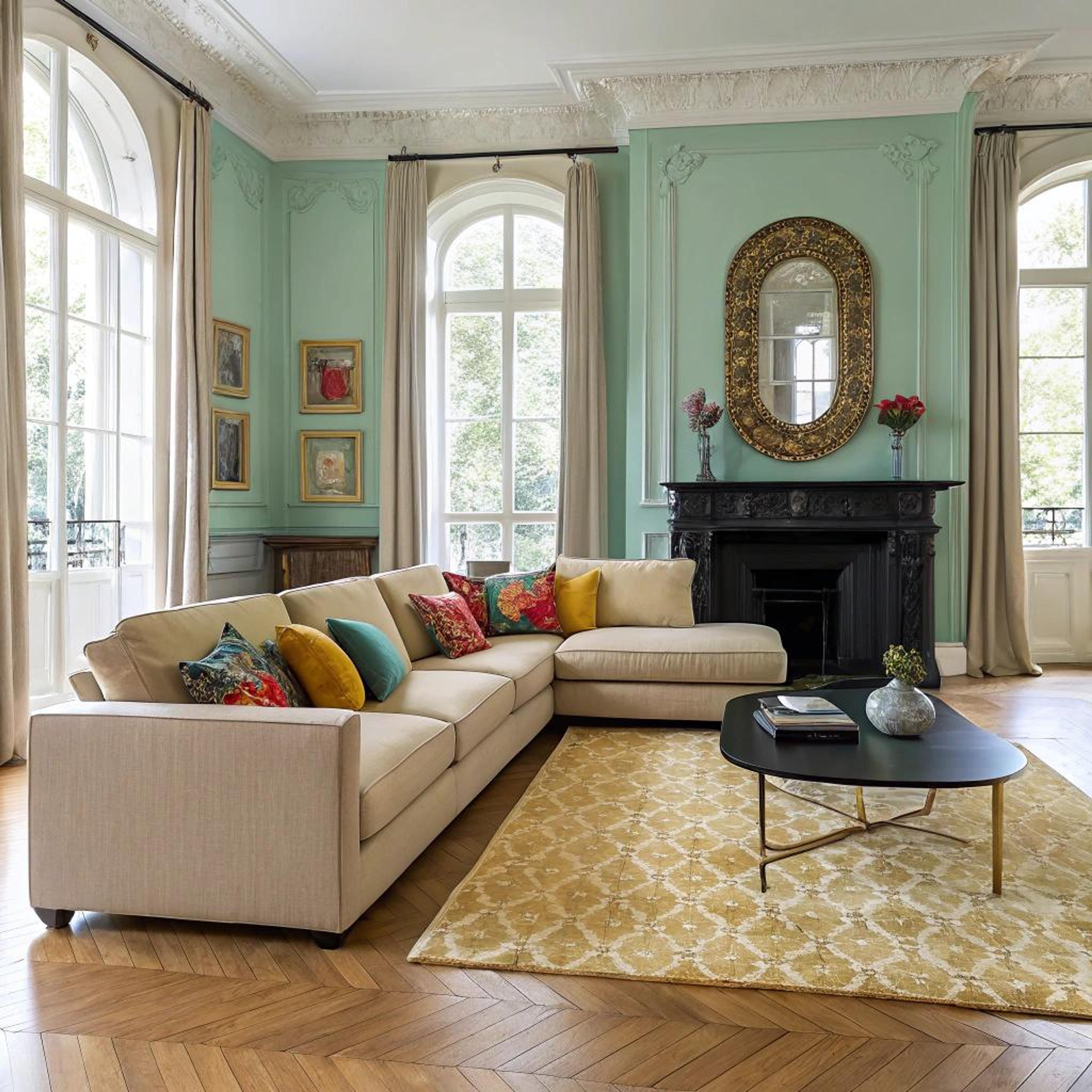 Mintgroene muren met herfstkussens