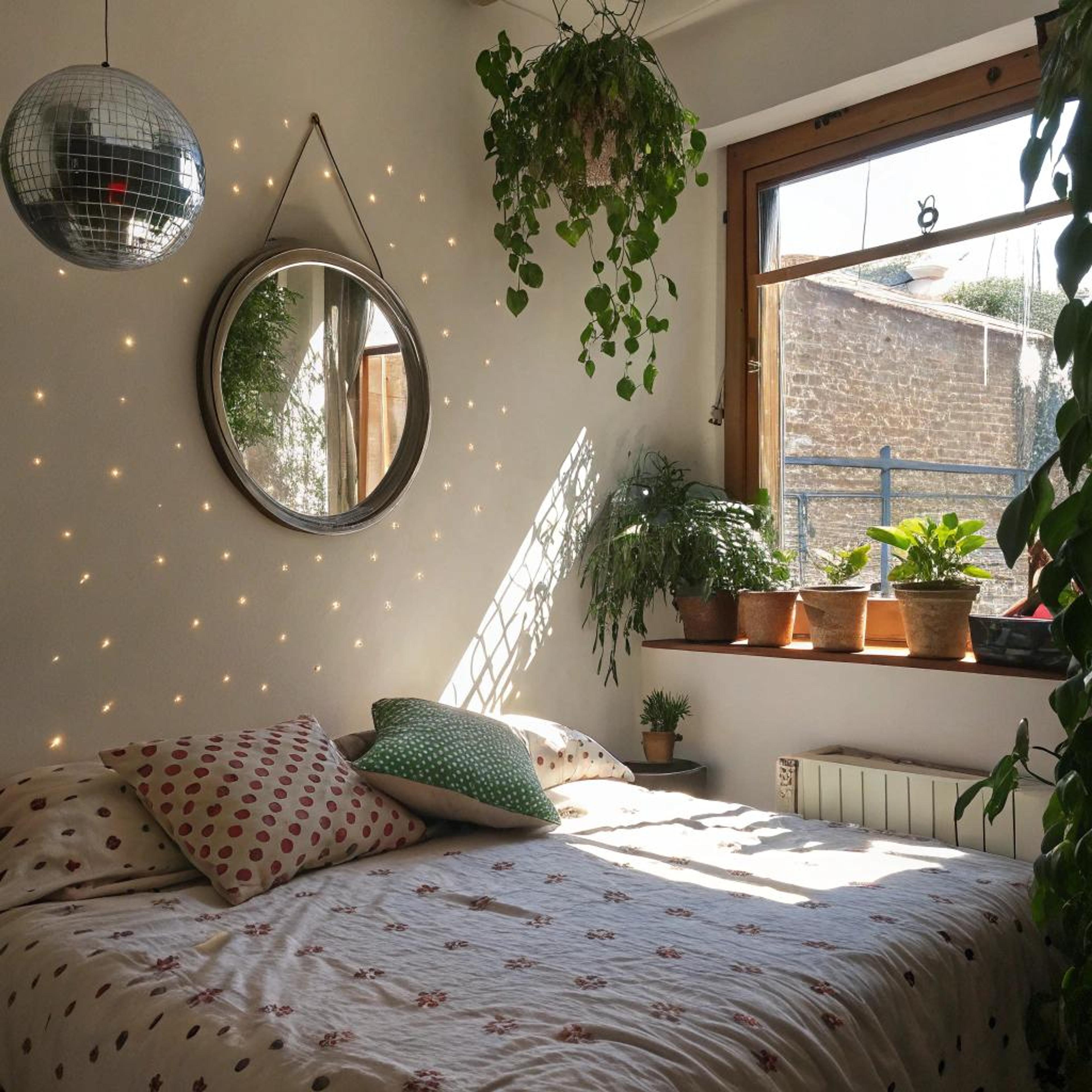 Discobal en hangplanten in zonlicht