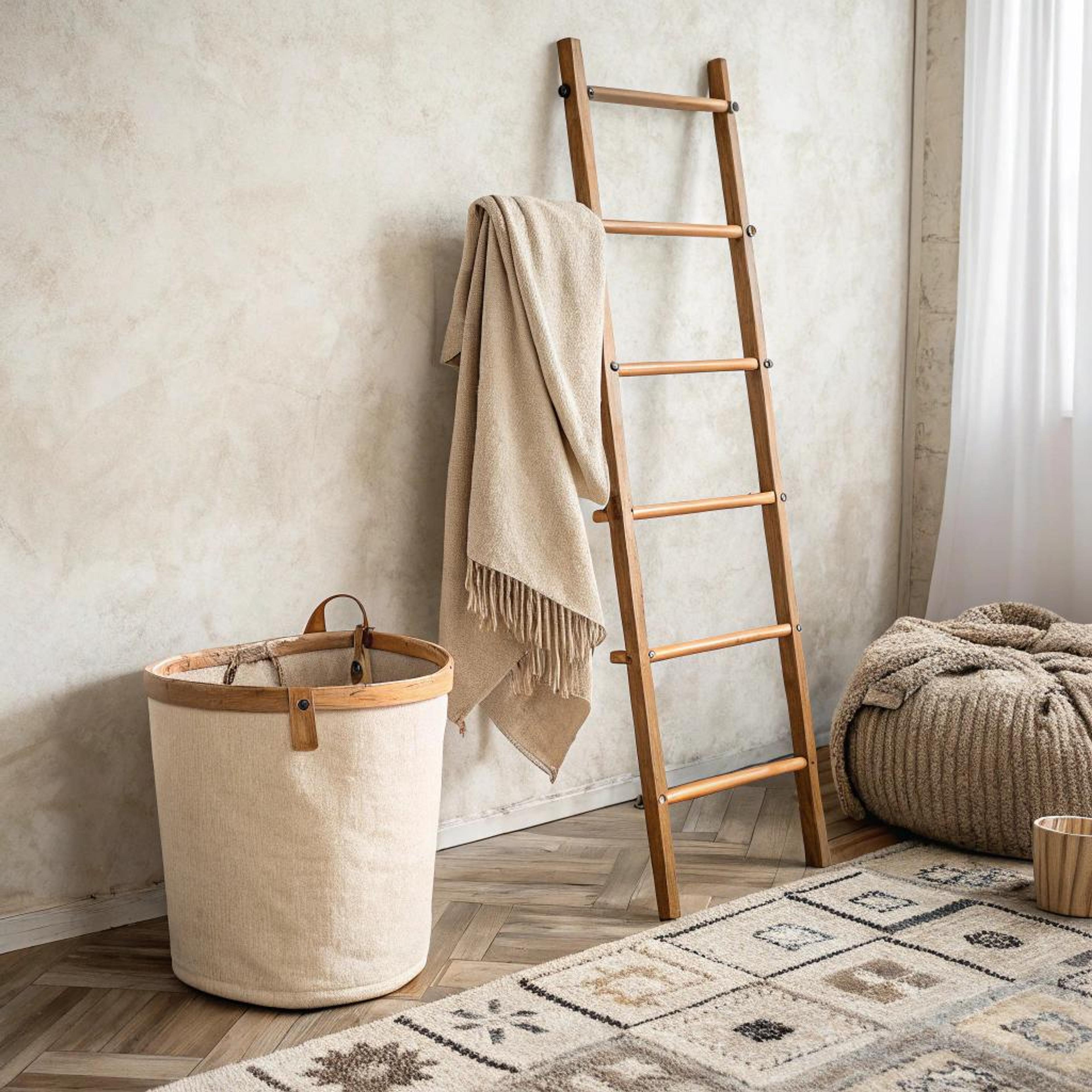Rustiek met houten handdoek ladder