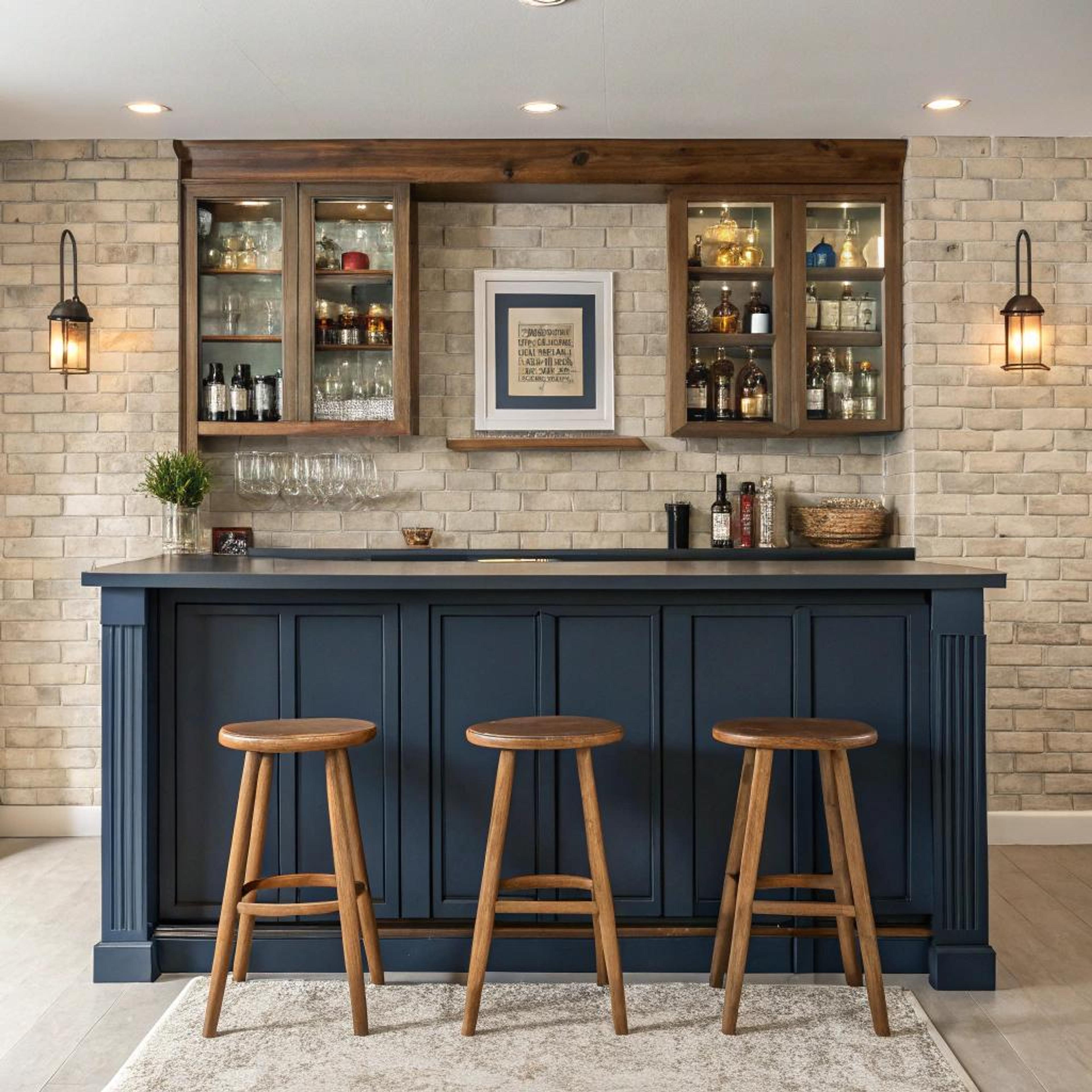 Bakstenen bar met warme verlichting