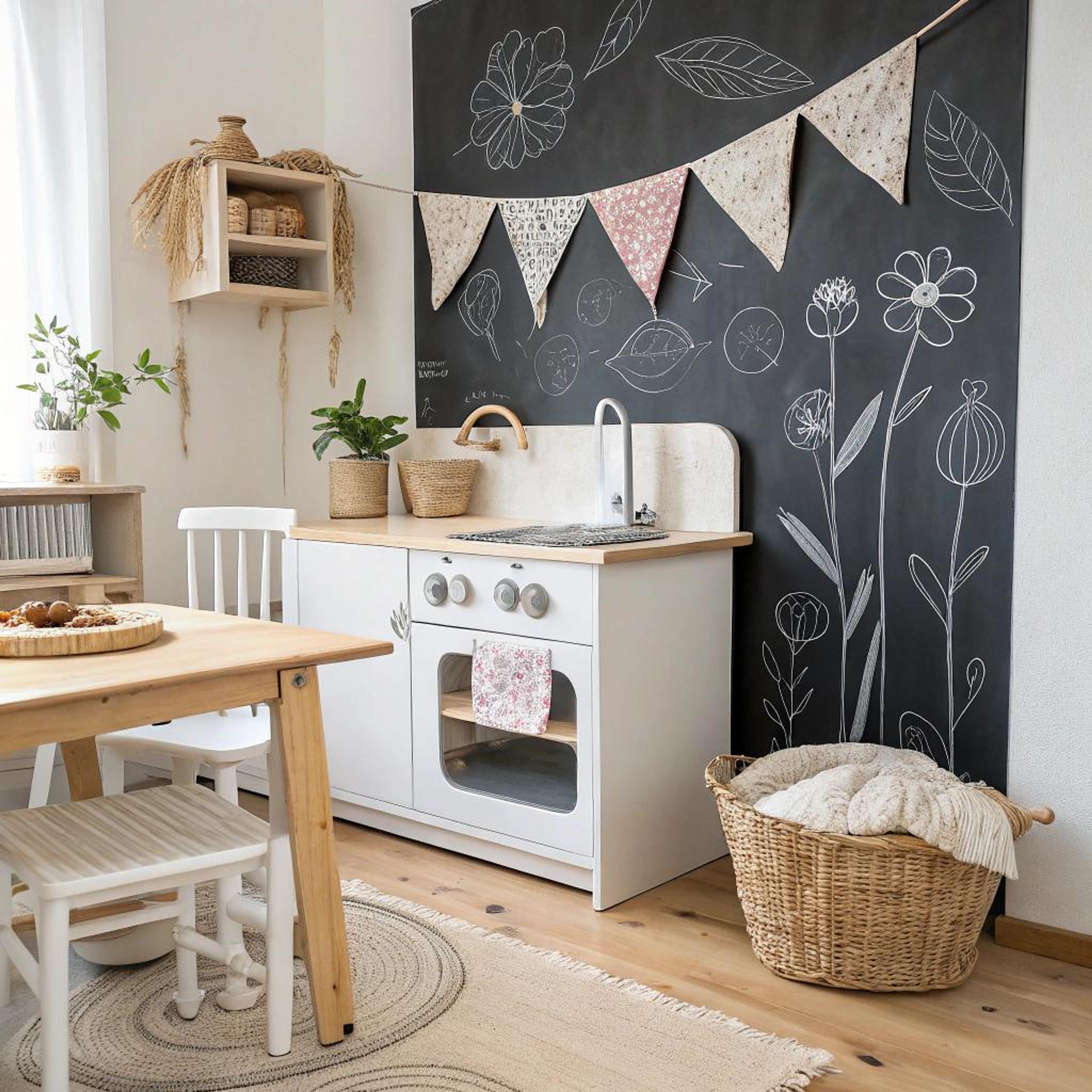 Schoolbordmuur met botanische tekeningen
