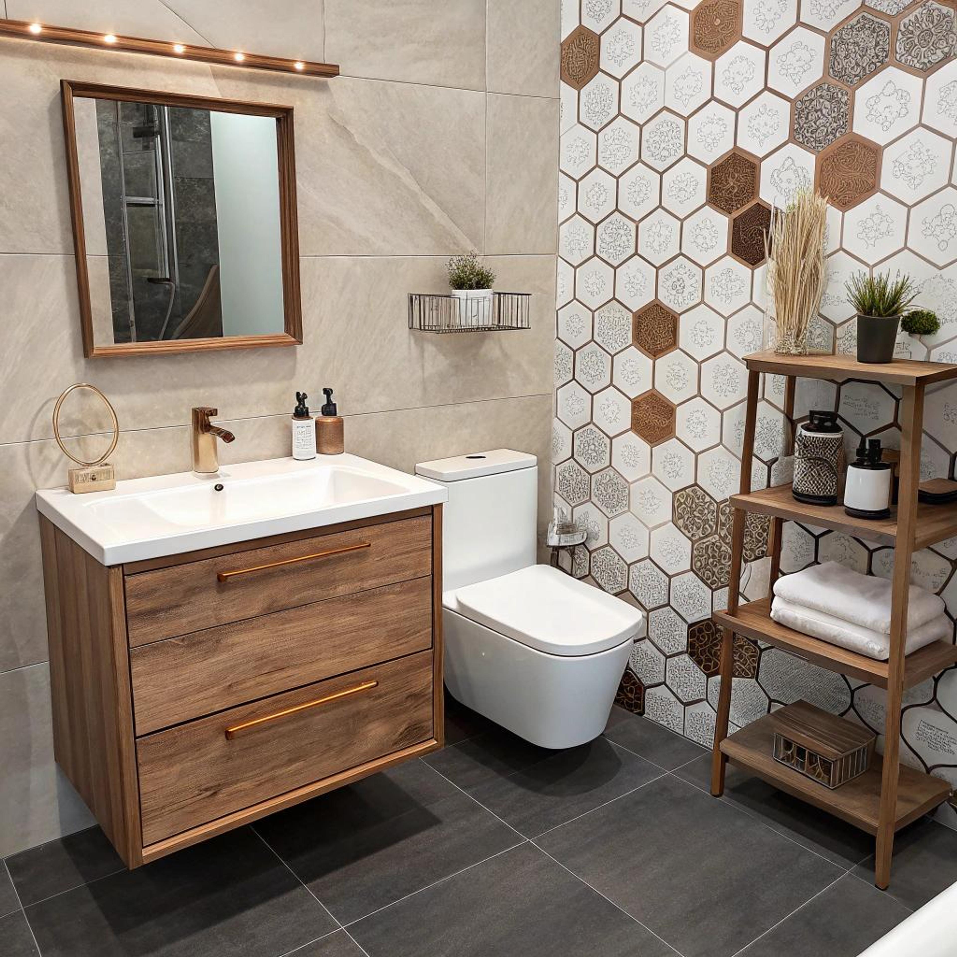 Hexagon tegels en houtdetails