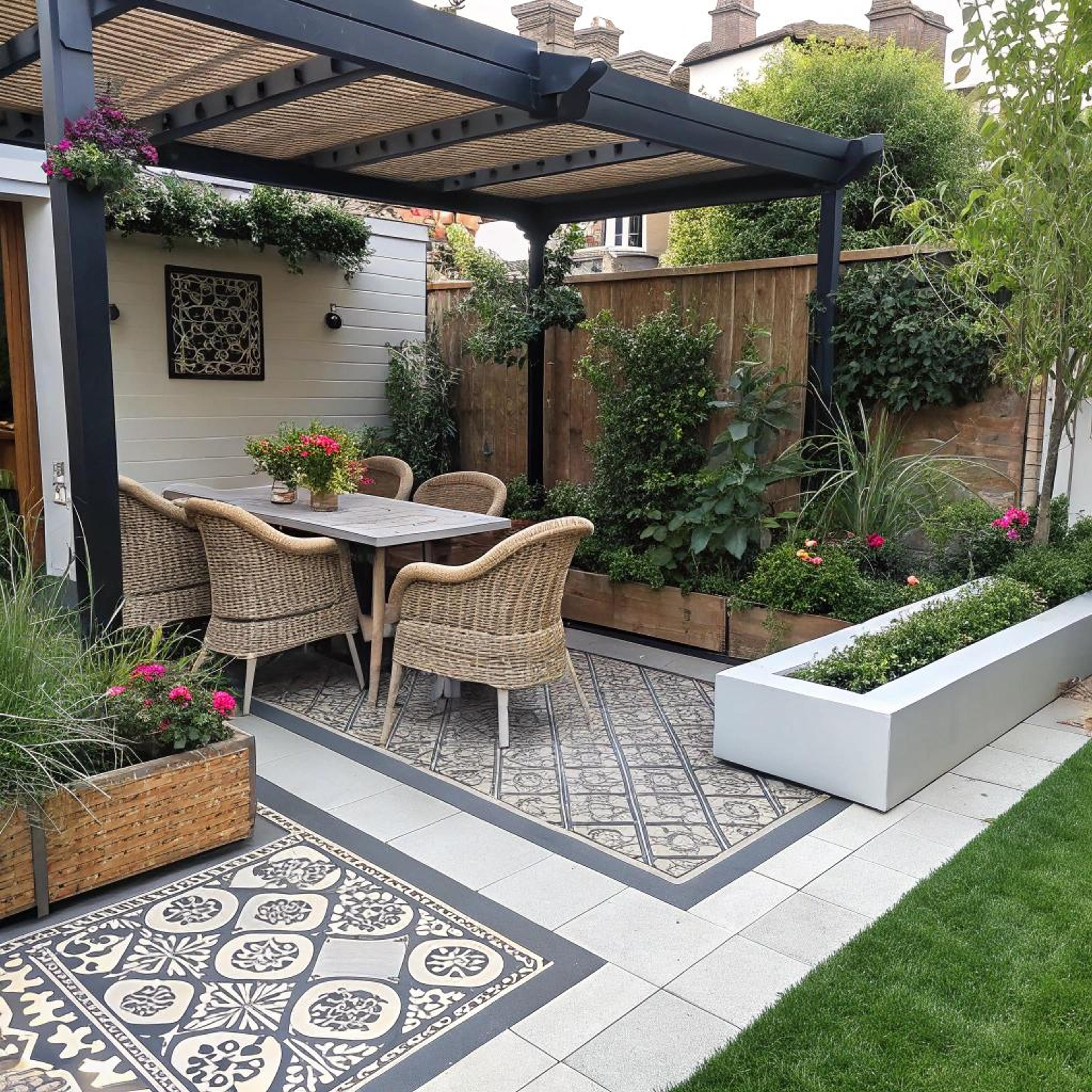 Geweven pergola met schaduwspel