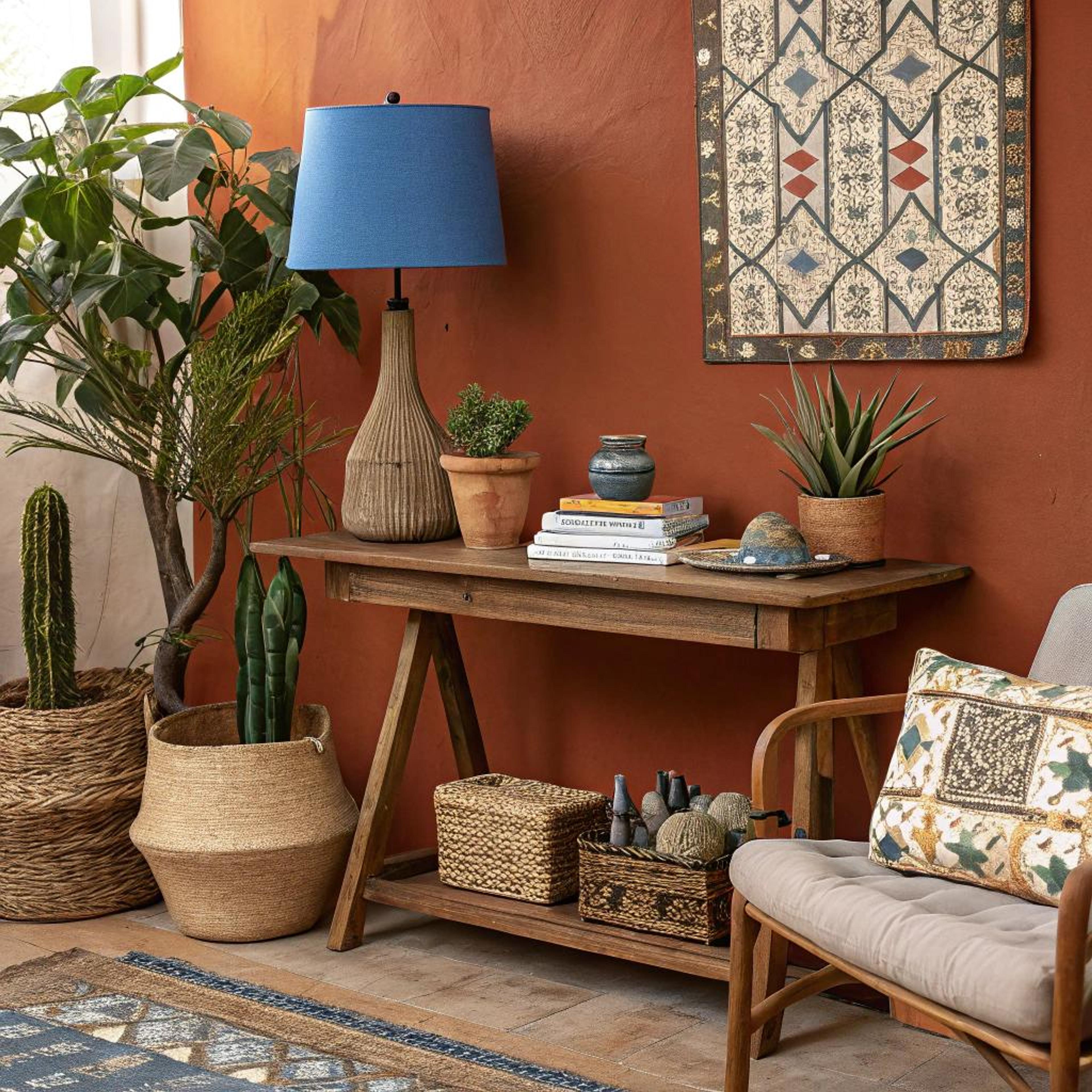 Blauw accent bij terracottawand