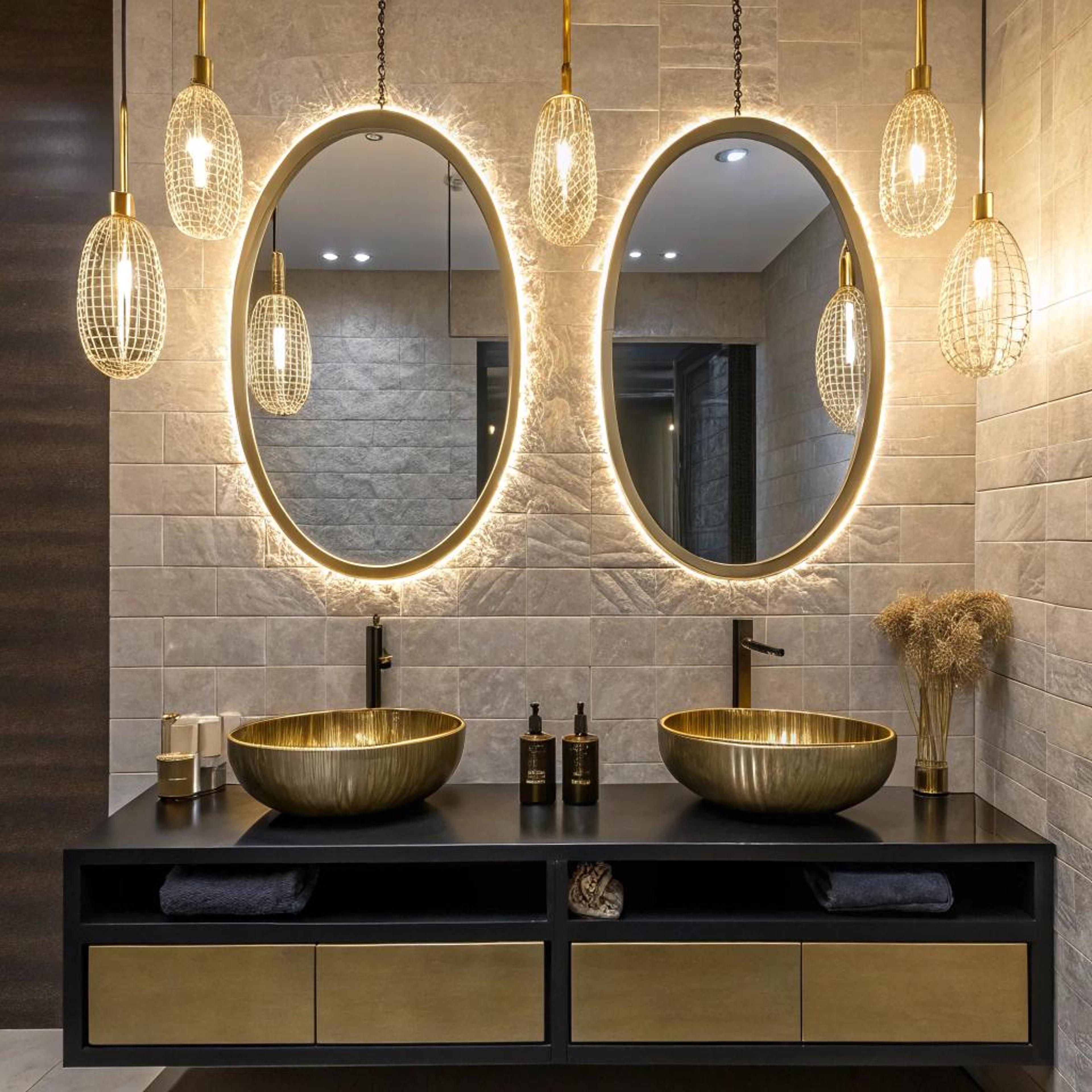 Gouden accenten bij ovale spiegels