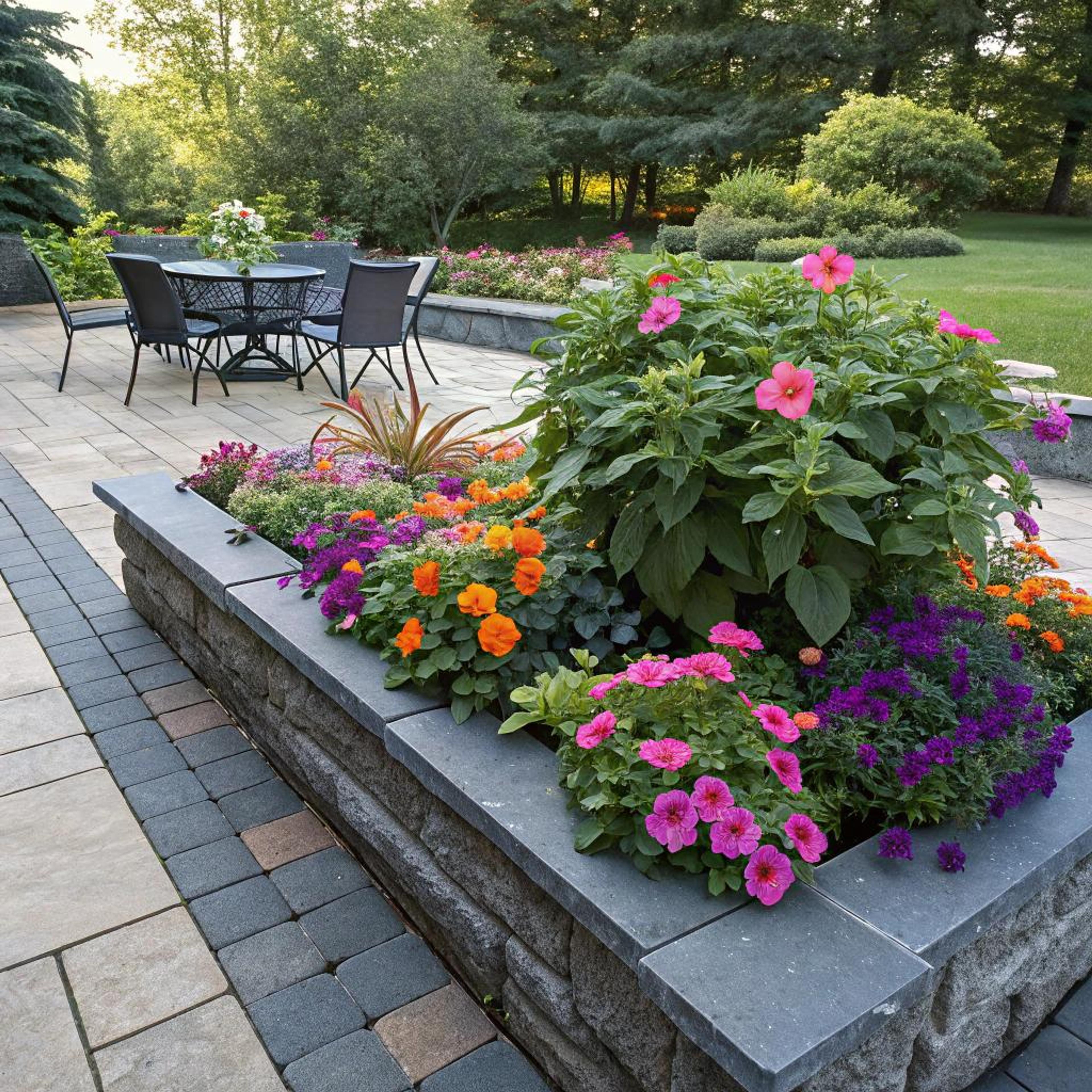 Vrolijke bloemen naast terrasstoel