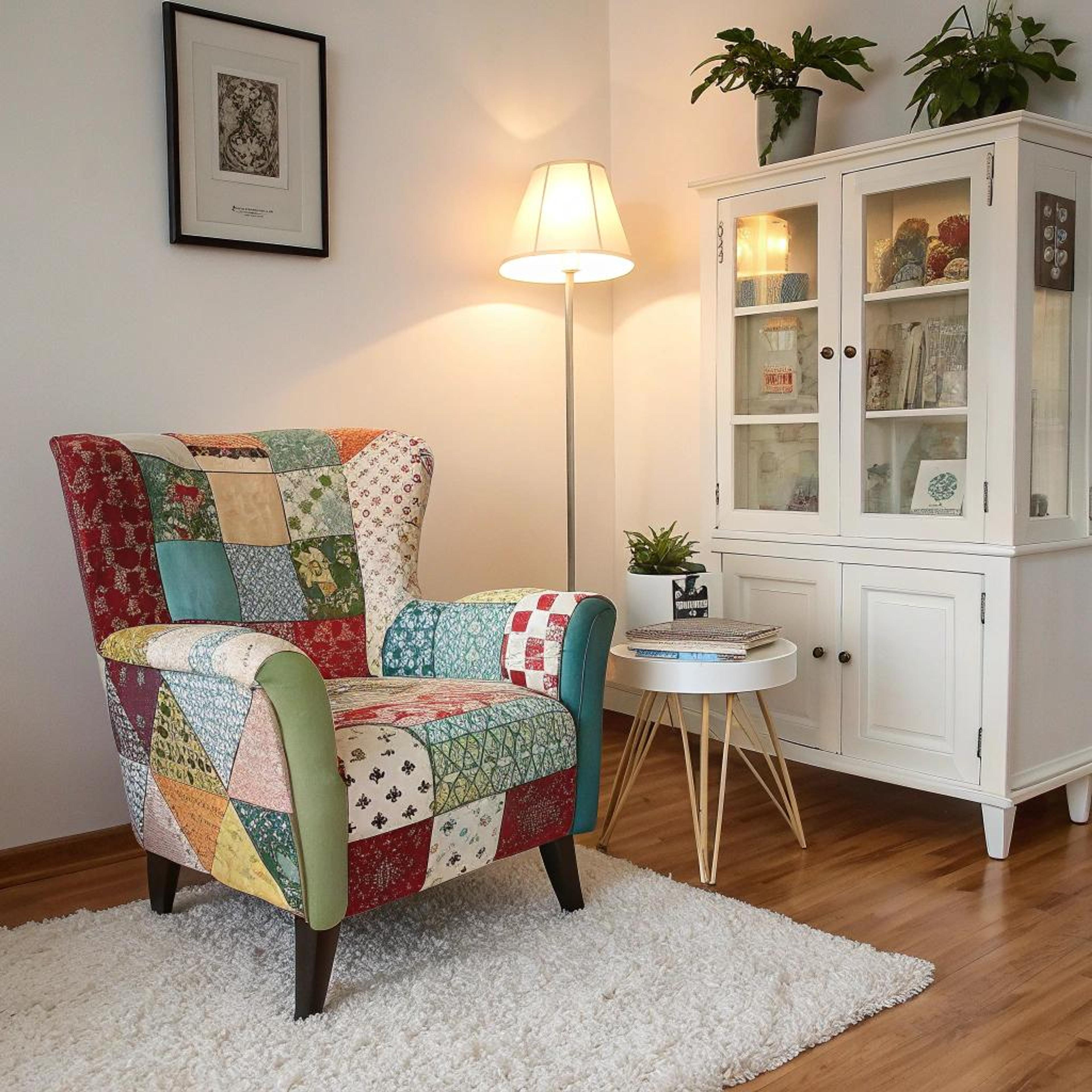 Patchwork oorfauteuil als kleuraccent