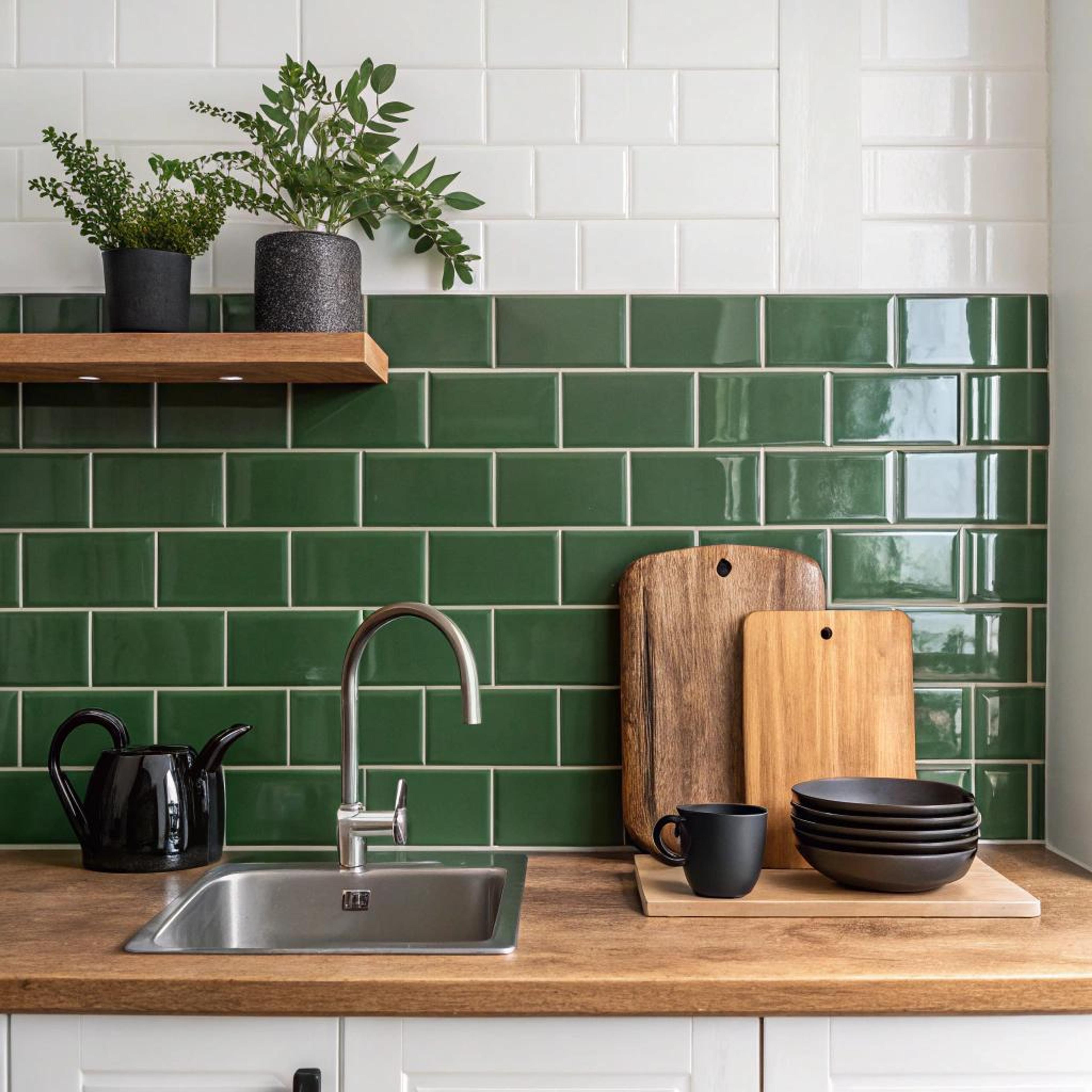 Natuurlijke mix met groene tegels