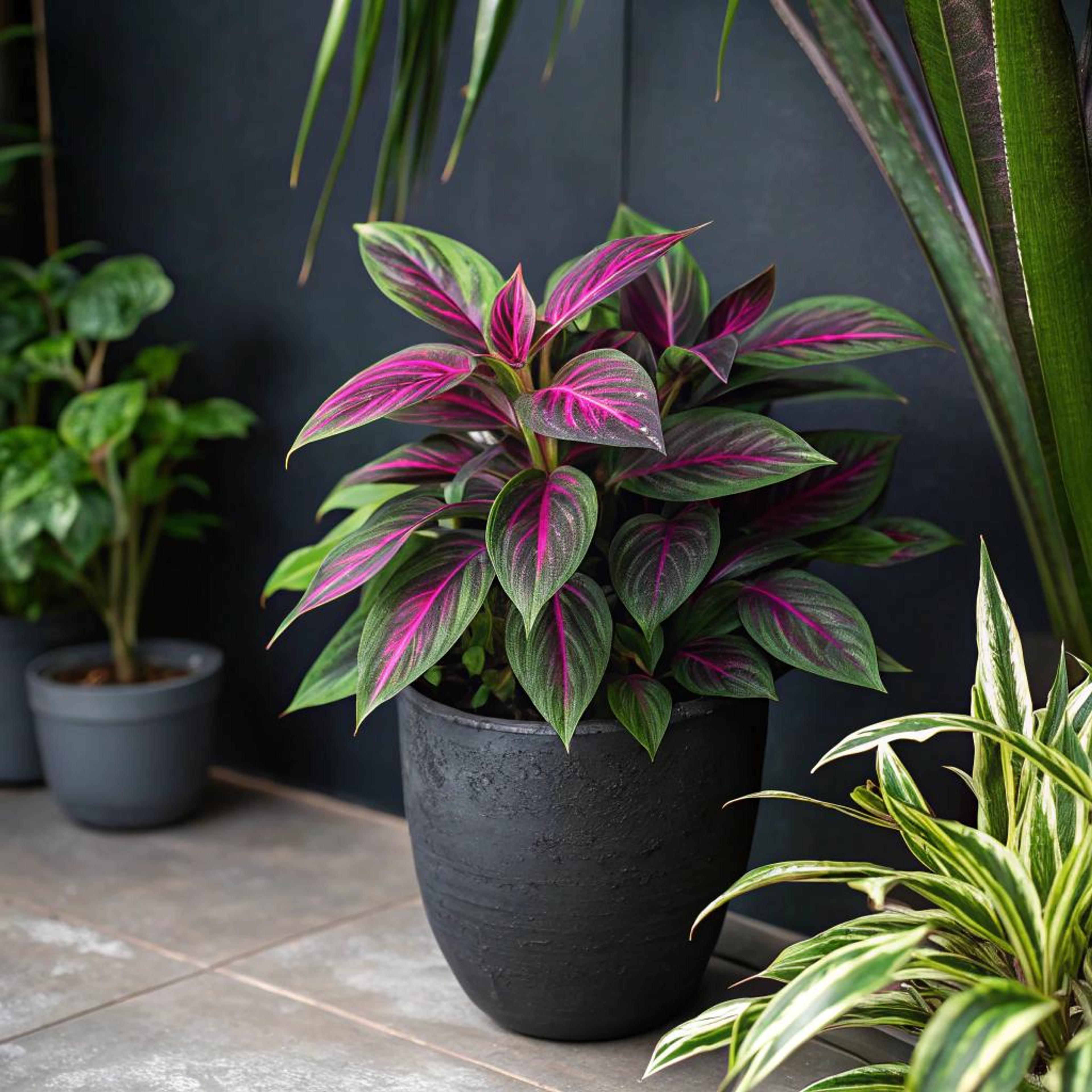 Diepgroene planten met roze accenten