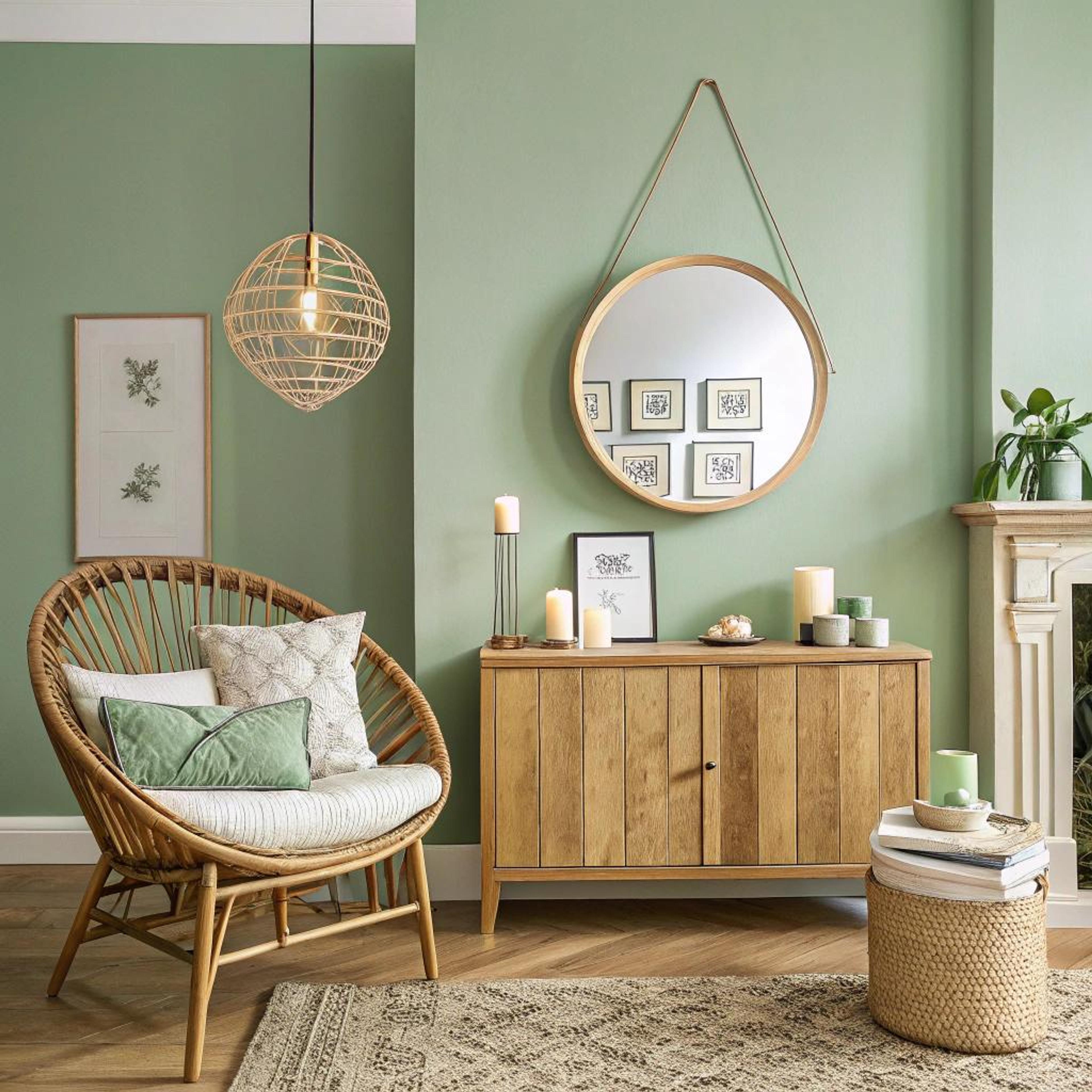 Groene muur met natuurlijke accenten