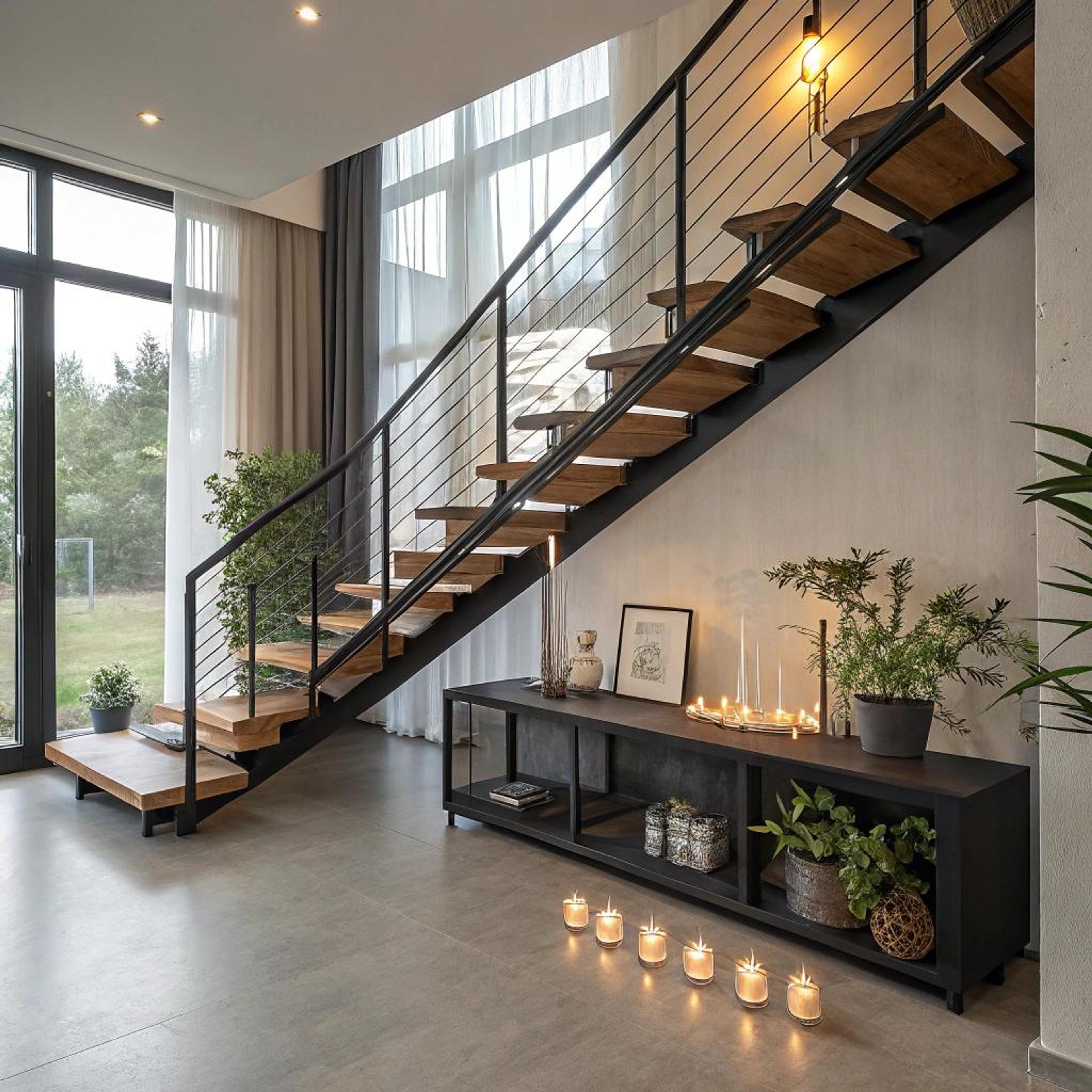 Console met planten en kaarsen