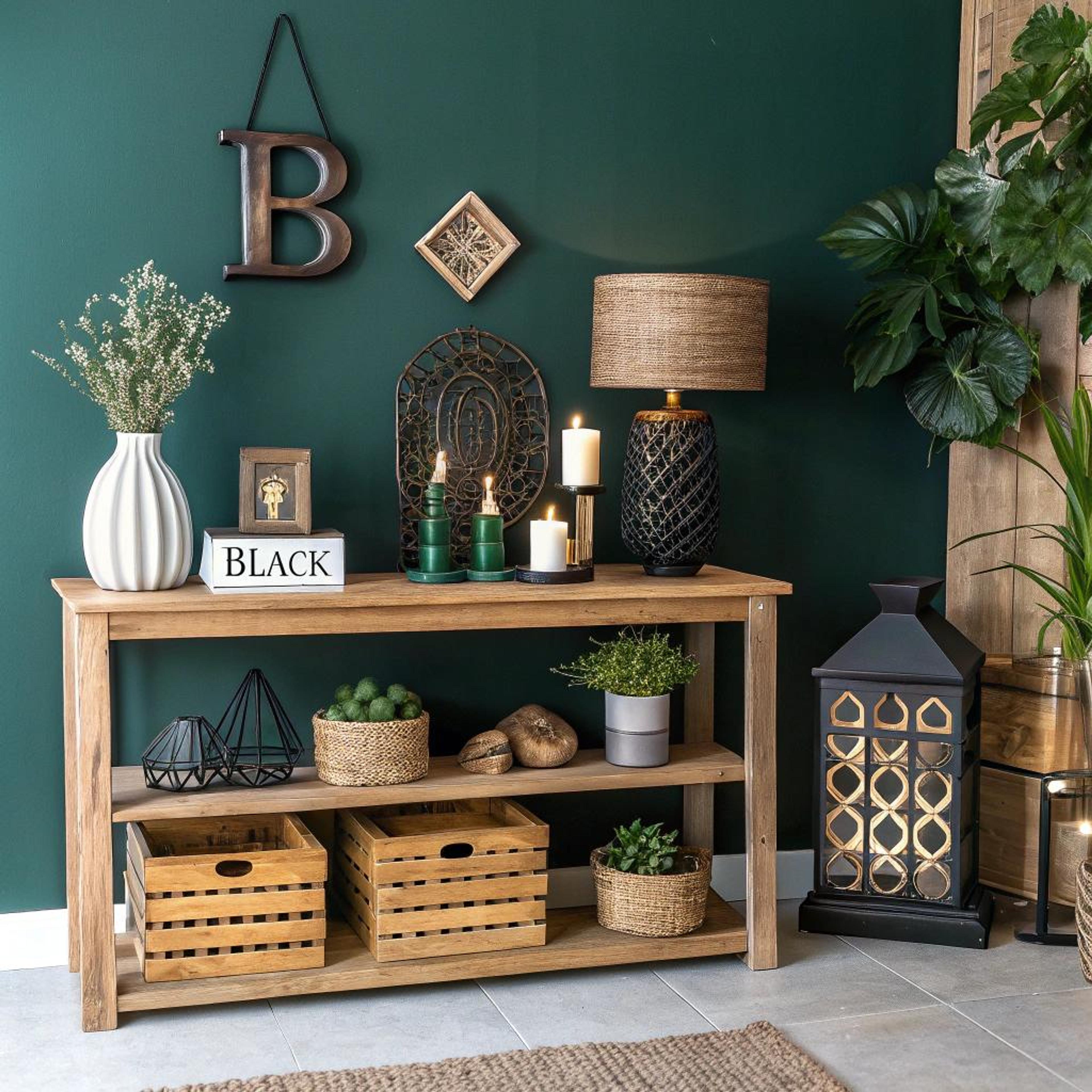 Houten console met aardetinten