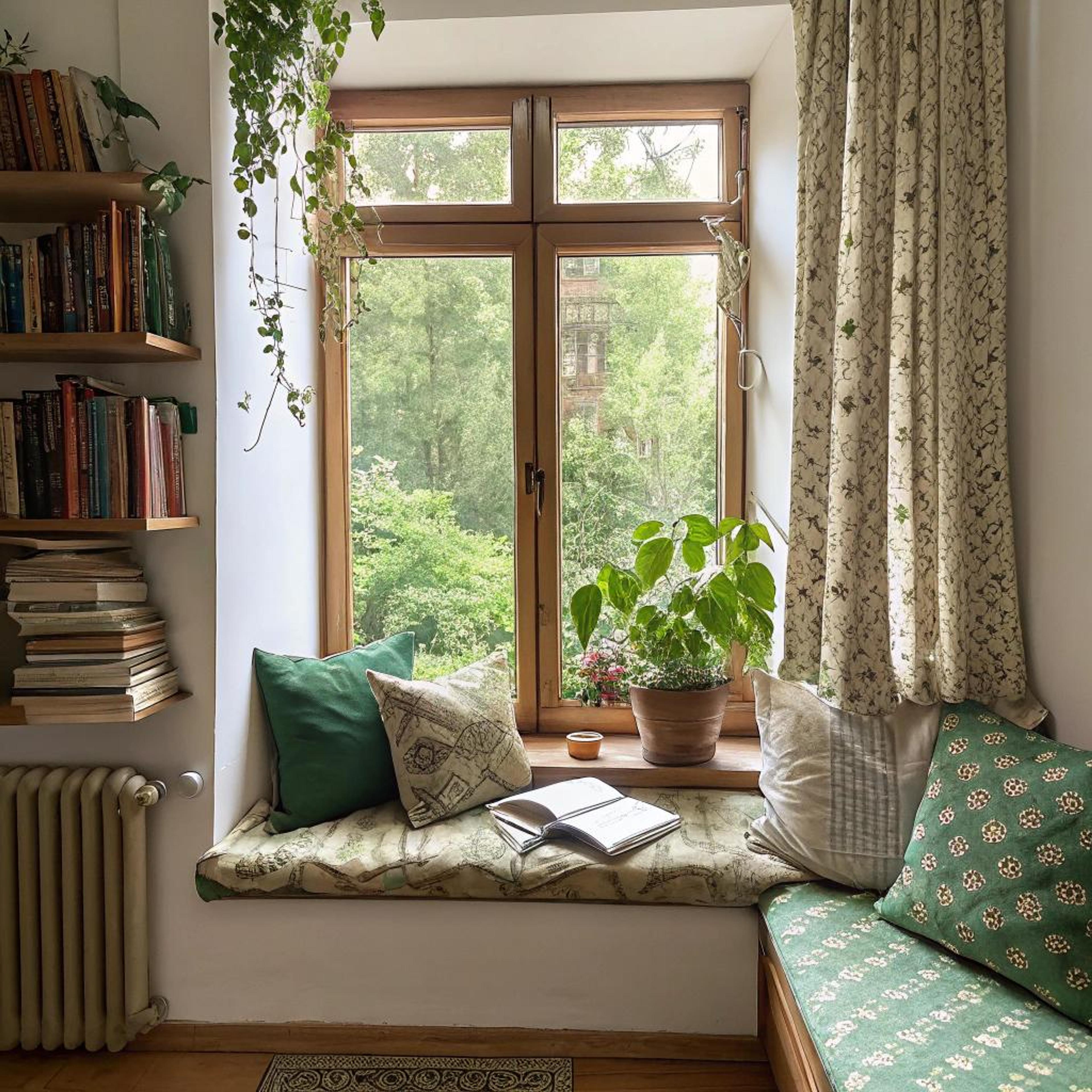 Groene accenten bij vensterbank