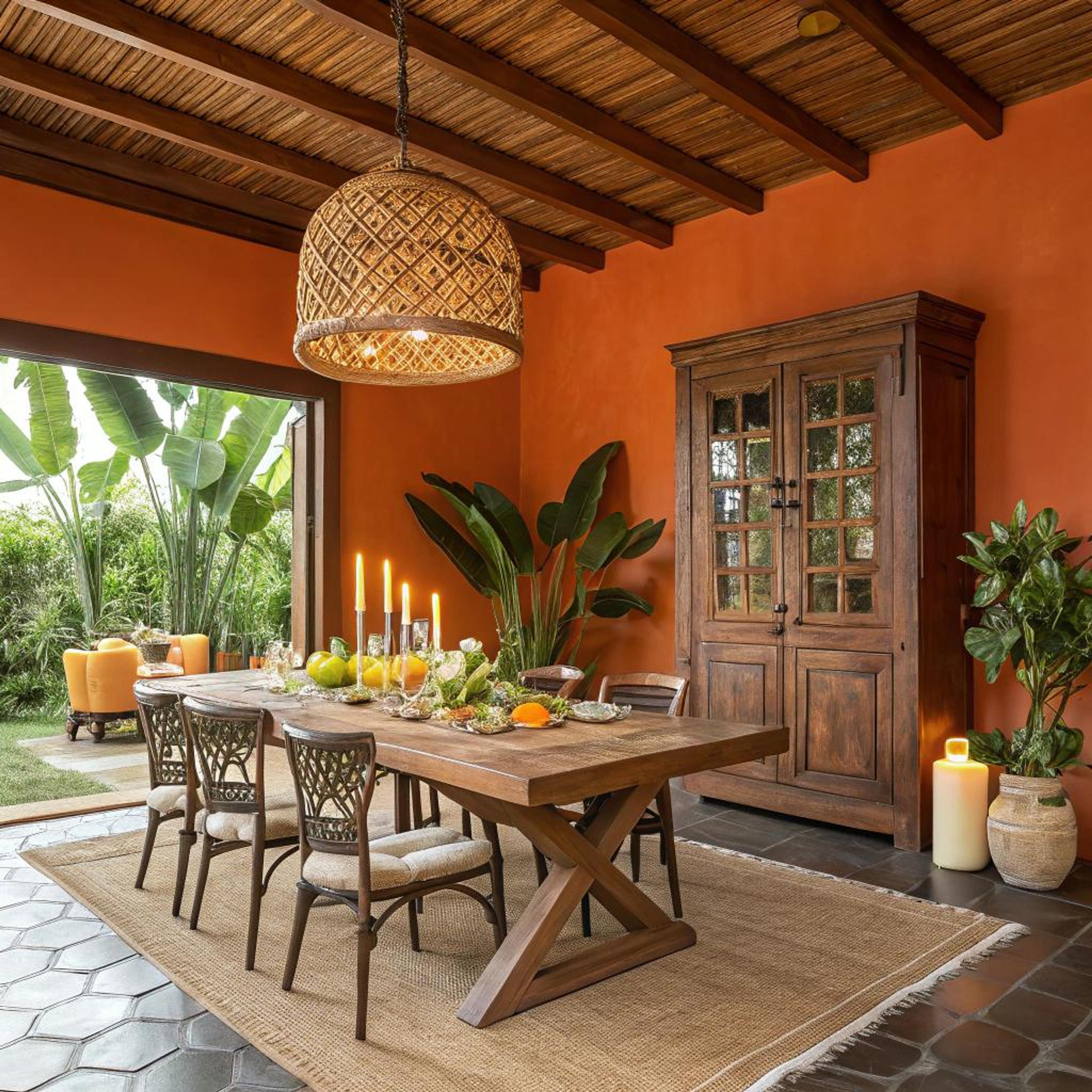 Groene planten bij terracottawand