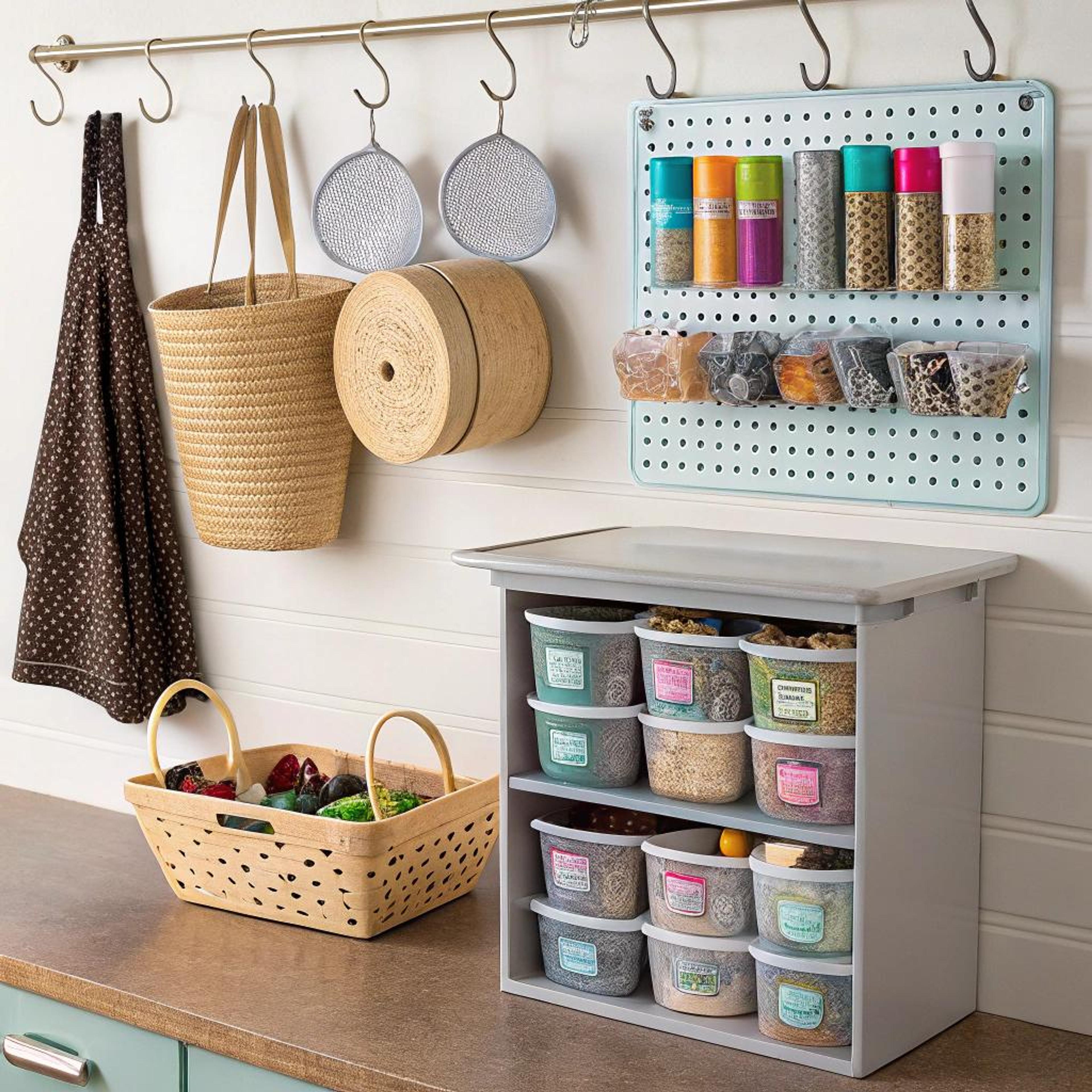 Geordende potjes op pegboard