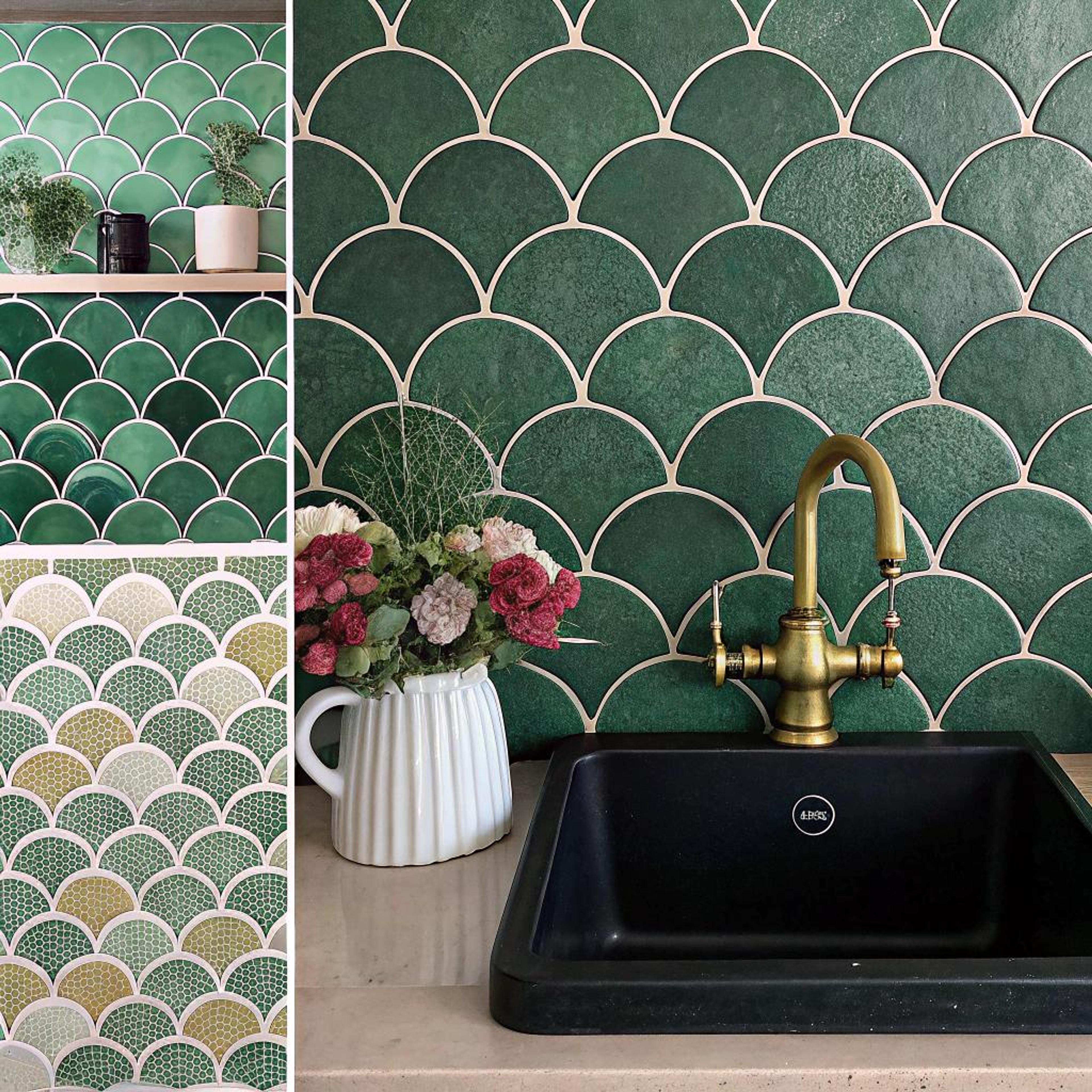 Schelpmotief met groene tegels