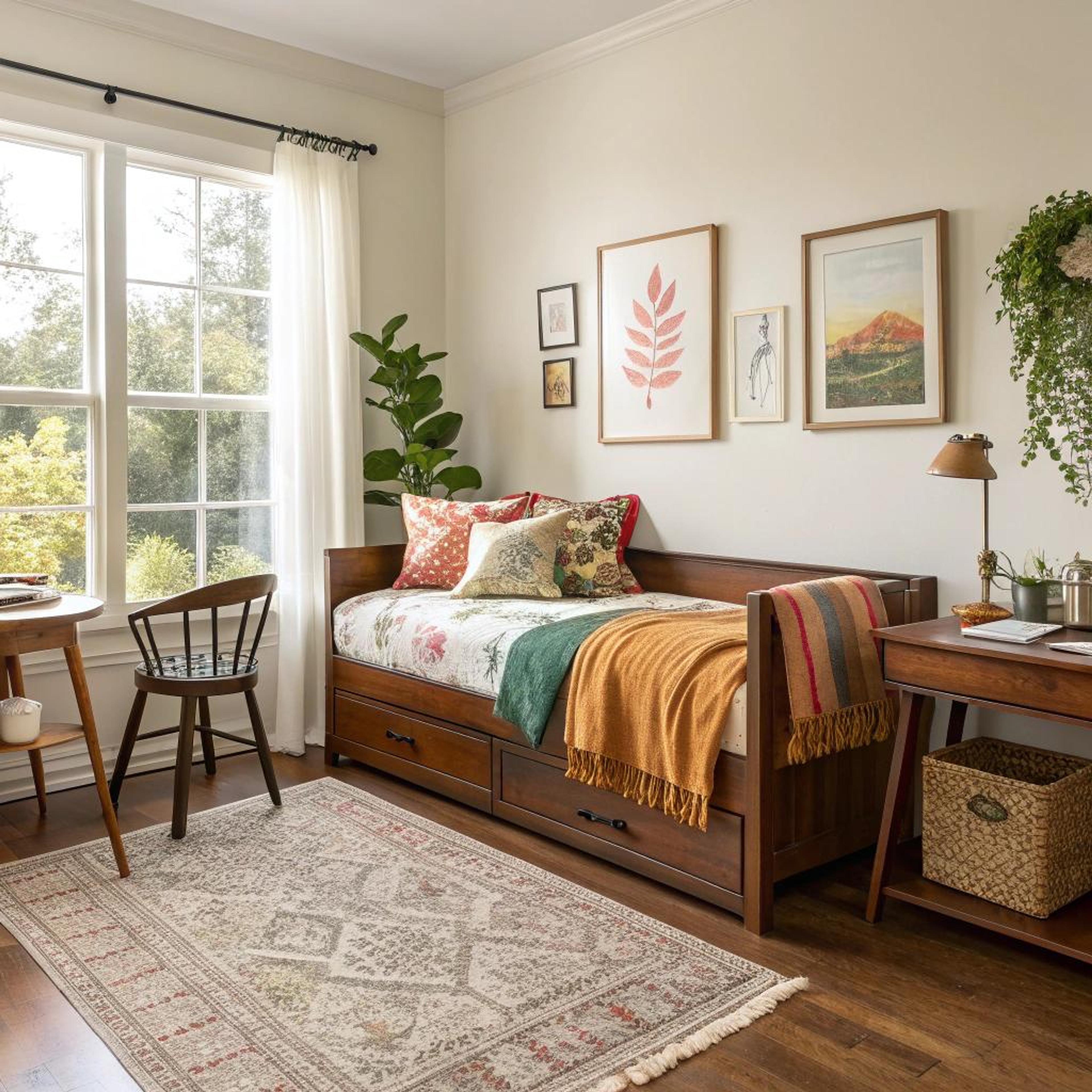 Vloerkleed layering bij dagbed