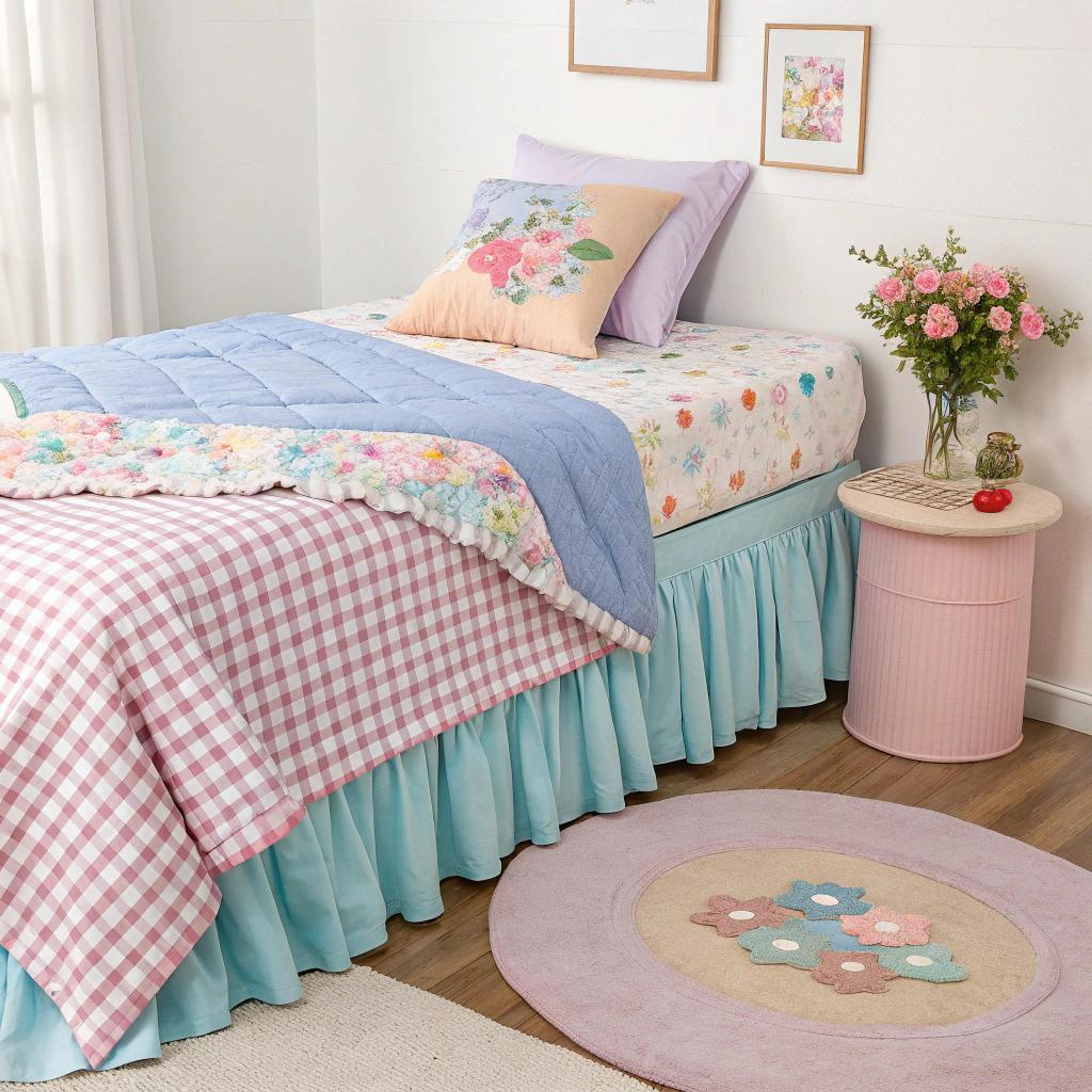 Vloerkleed layering met bloemenprint