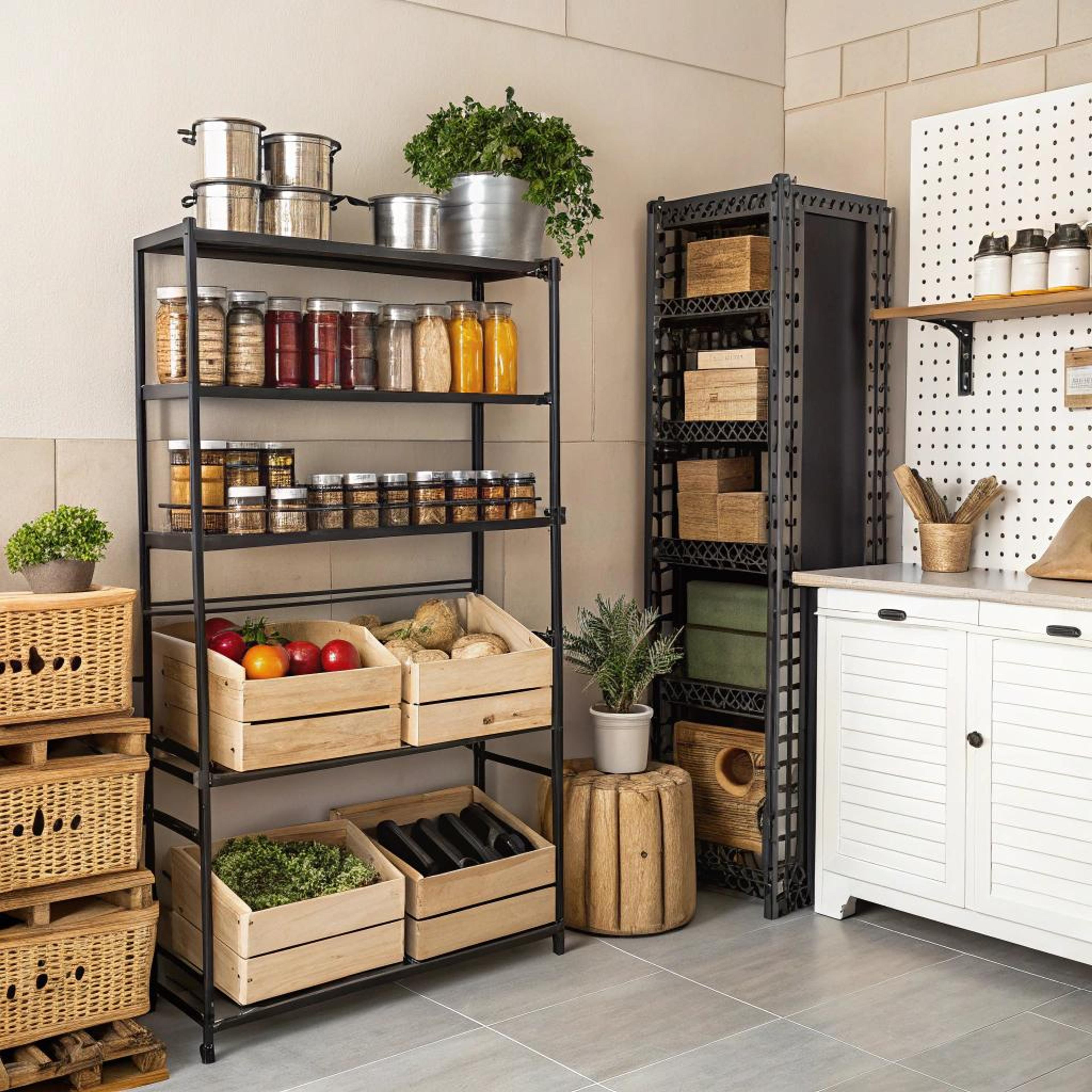 Contrast door metalen rekken