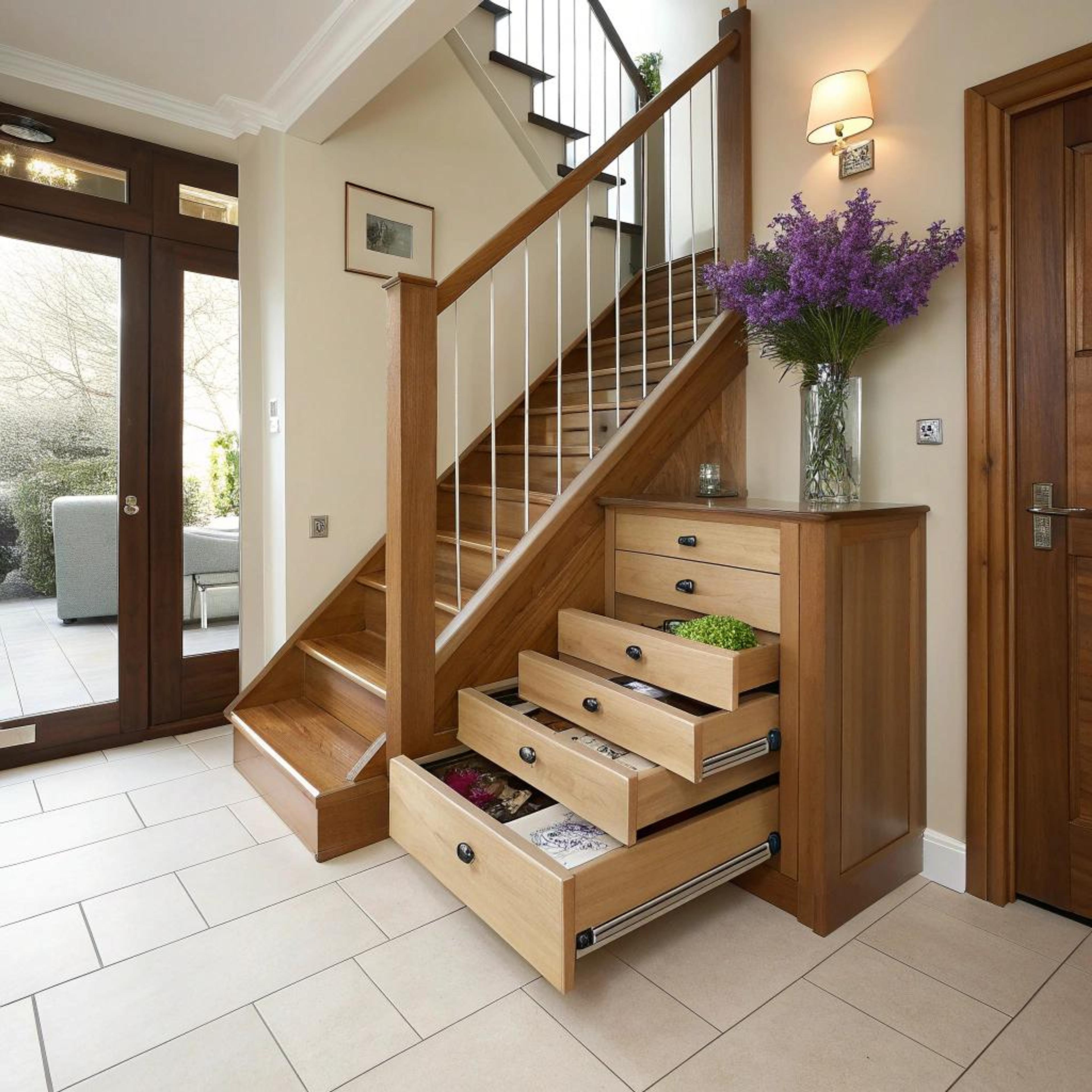 Houten lades met bloemenaccent