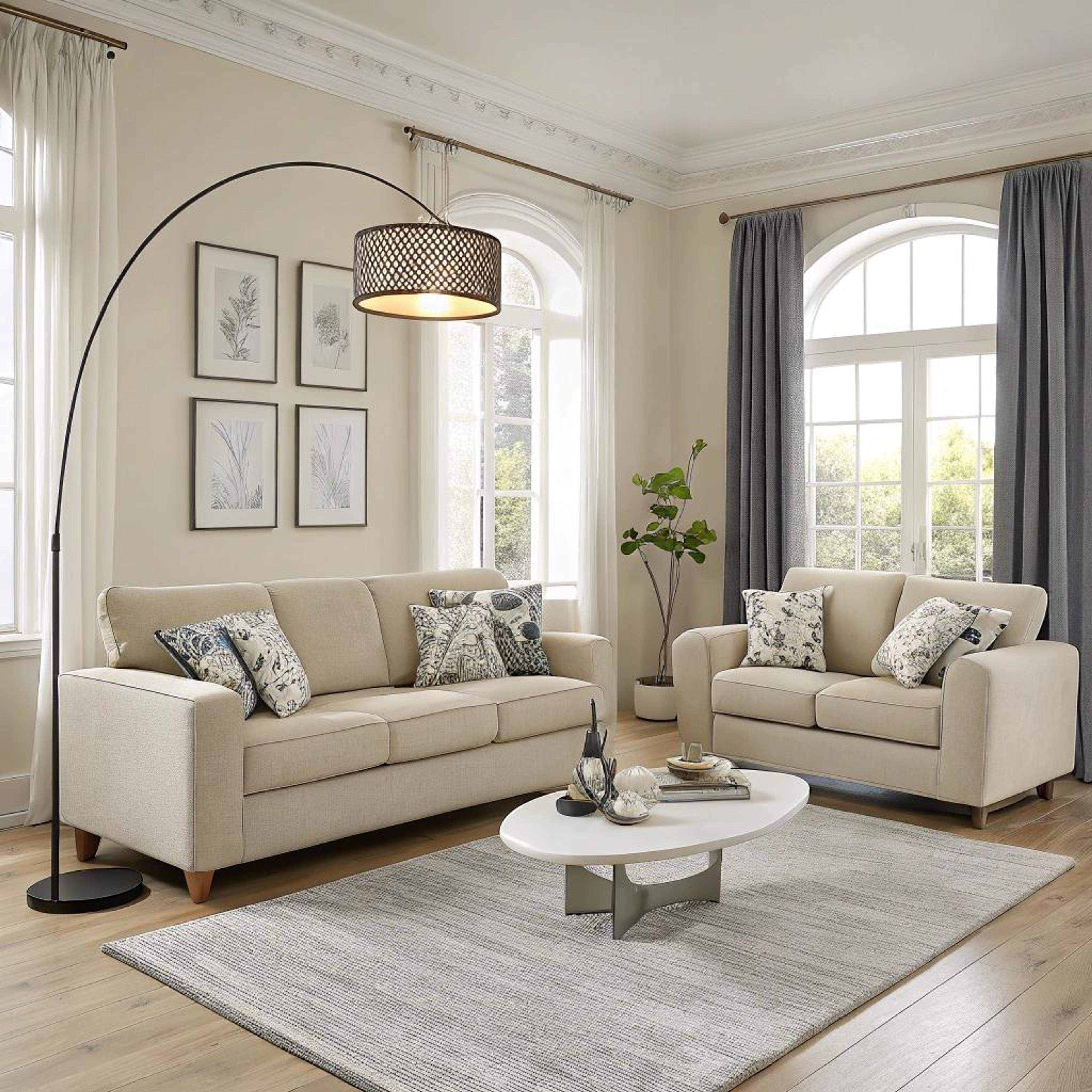 Gebogen lamp en zachte tinten