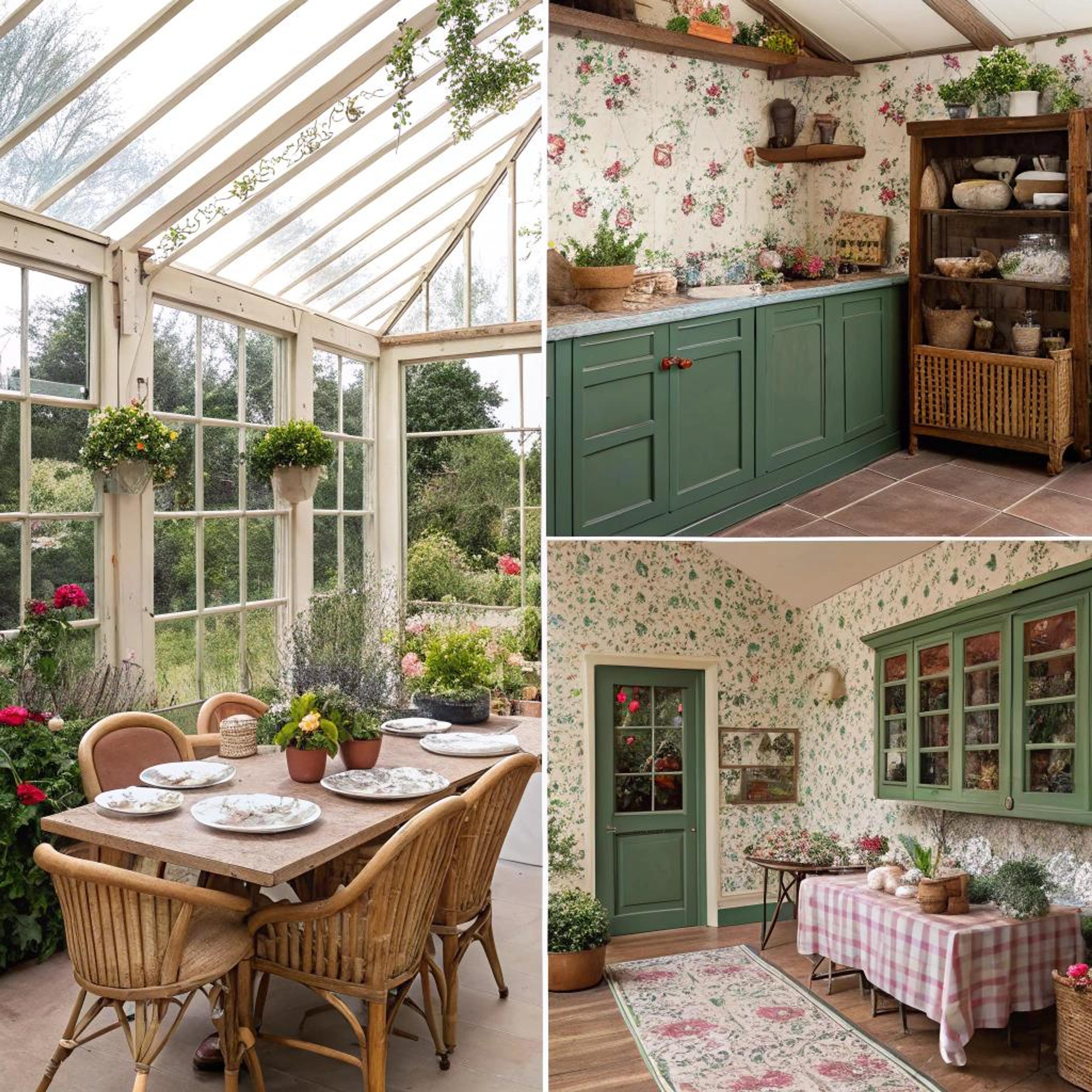 Rieten stoelen en bloemenservies