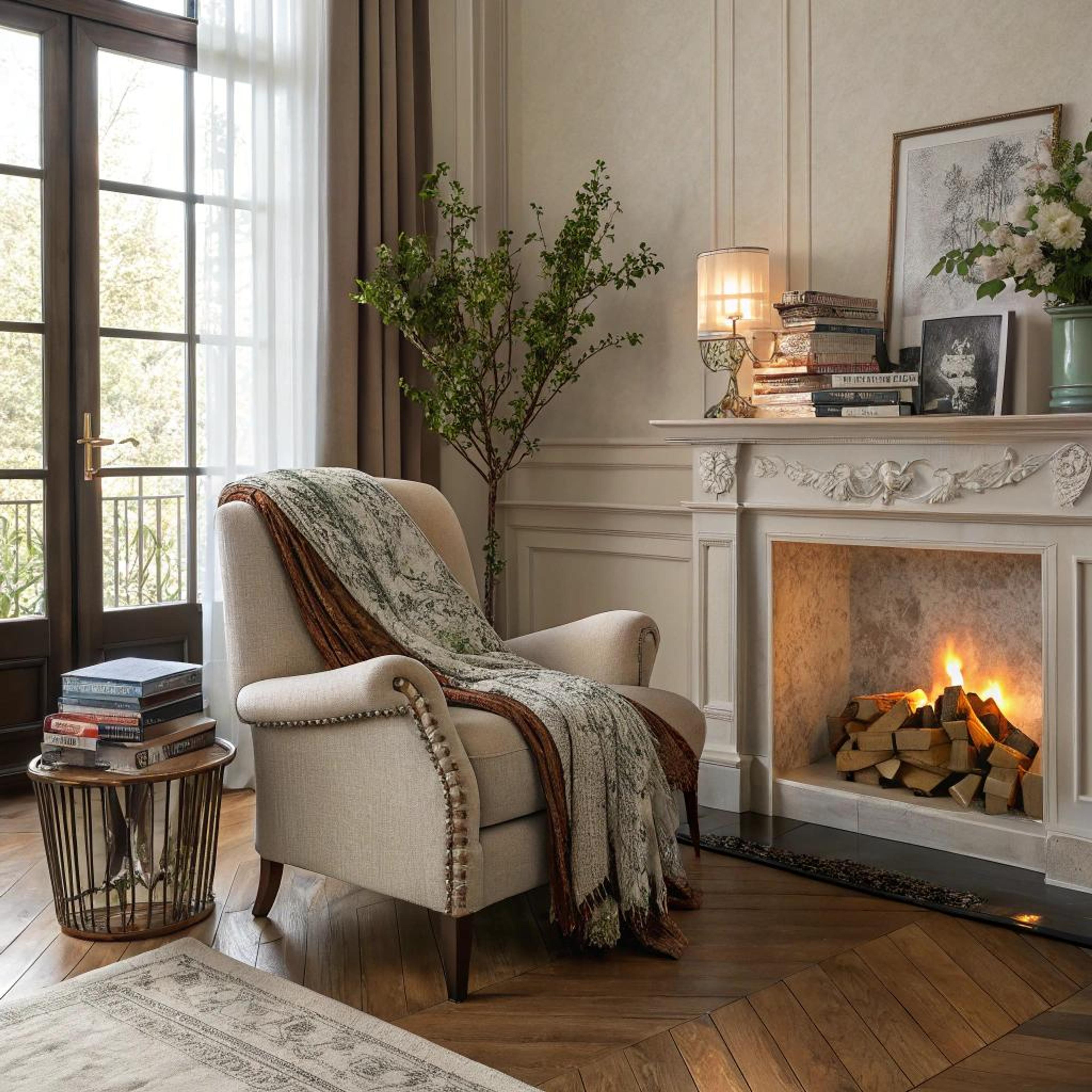 Elegante leeshoek met haard
