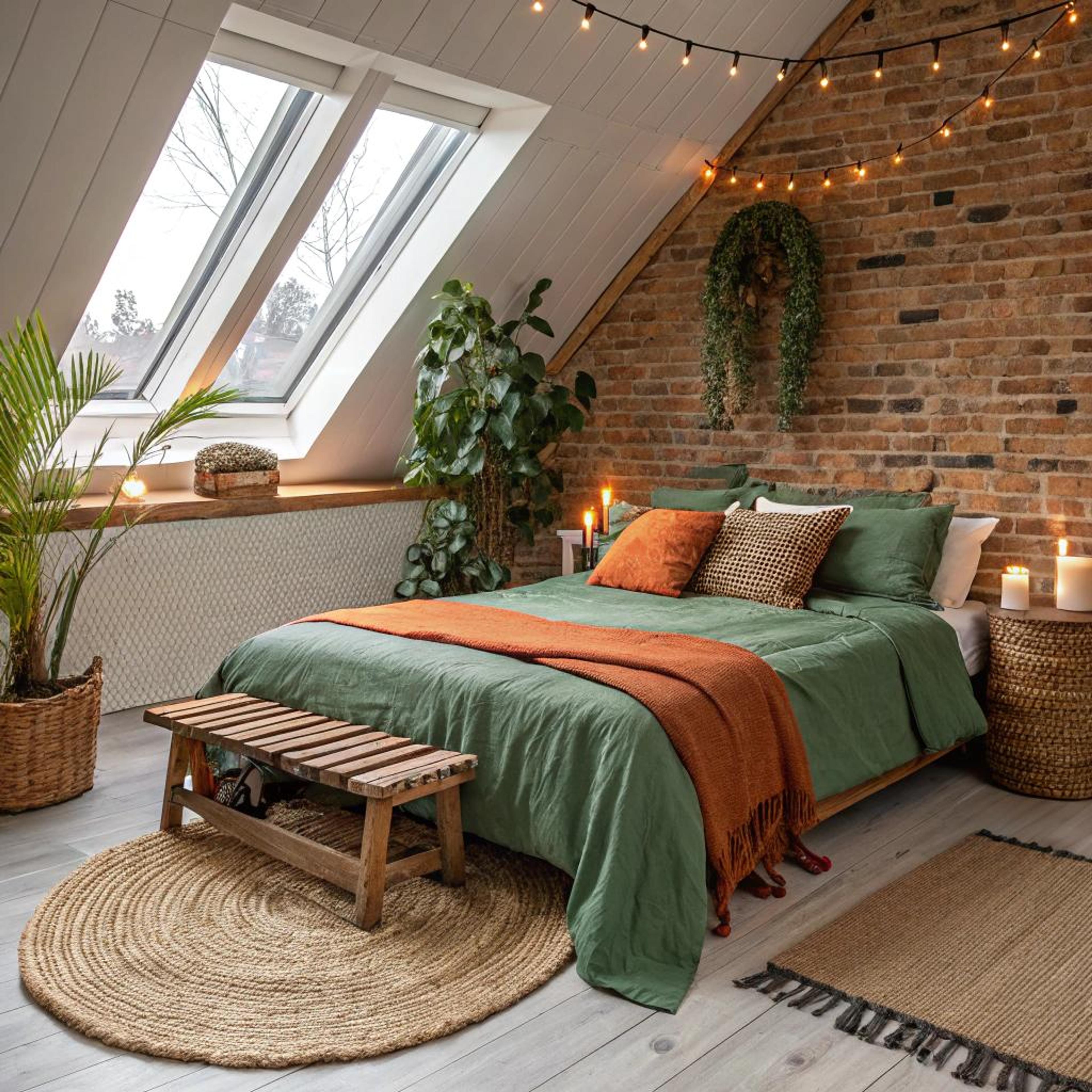 Bakstenen wand en sfeerverlichting