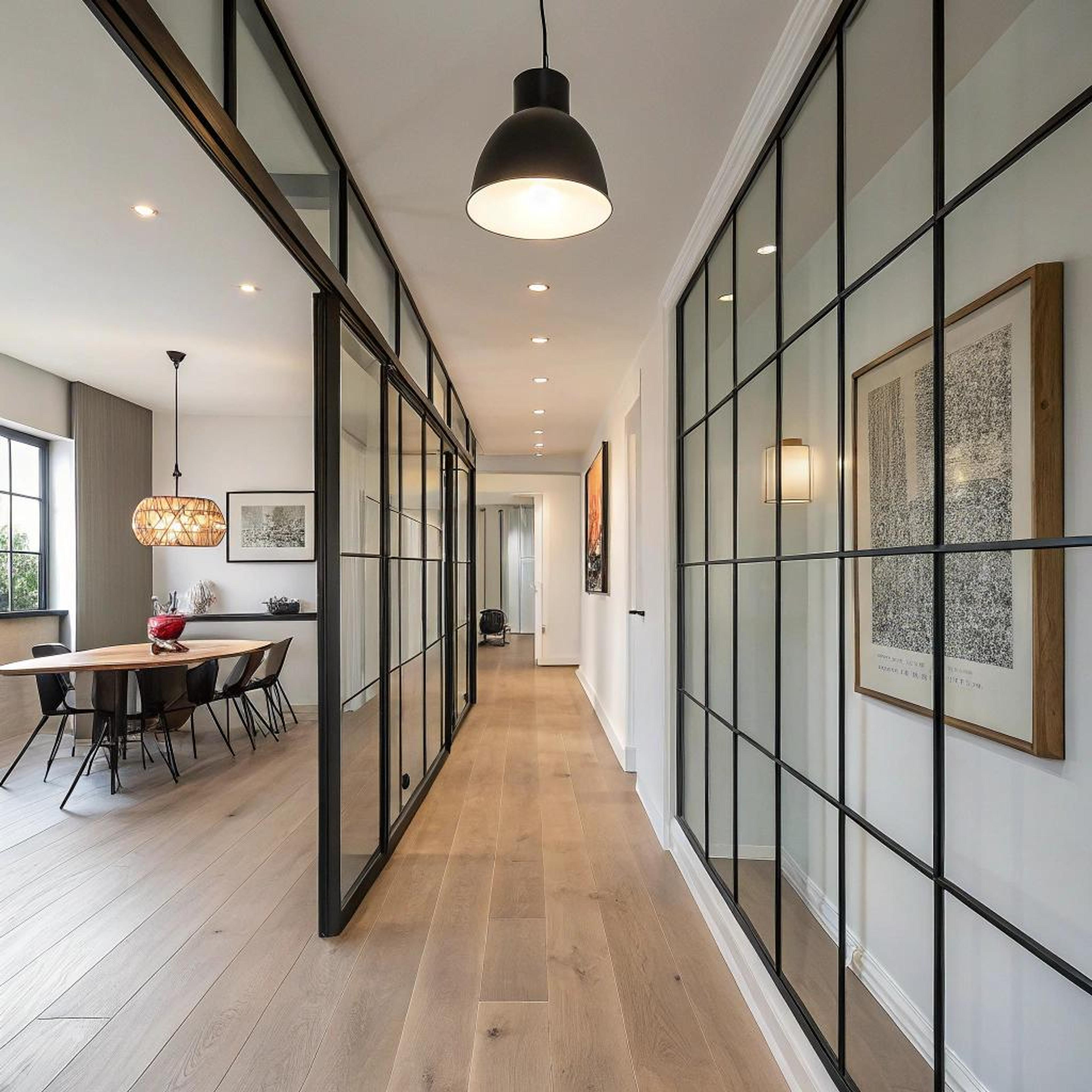 Kunstaccenten langs glazen wanden