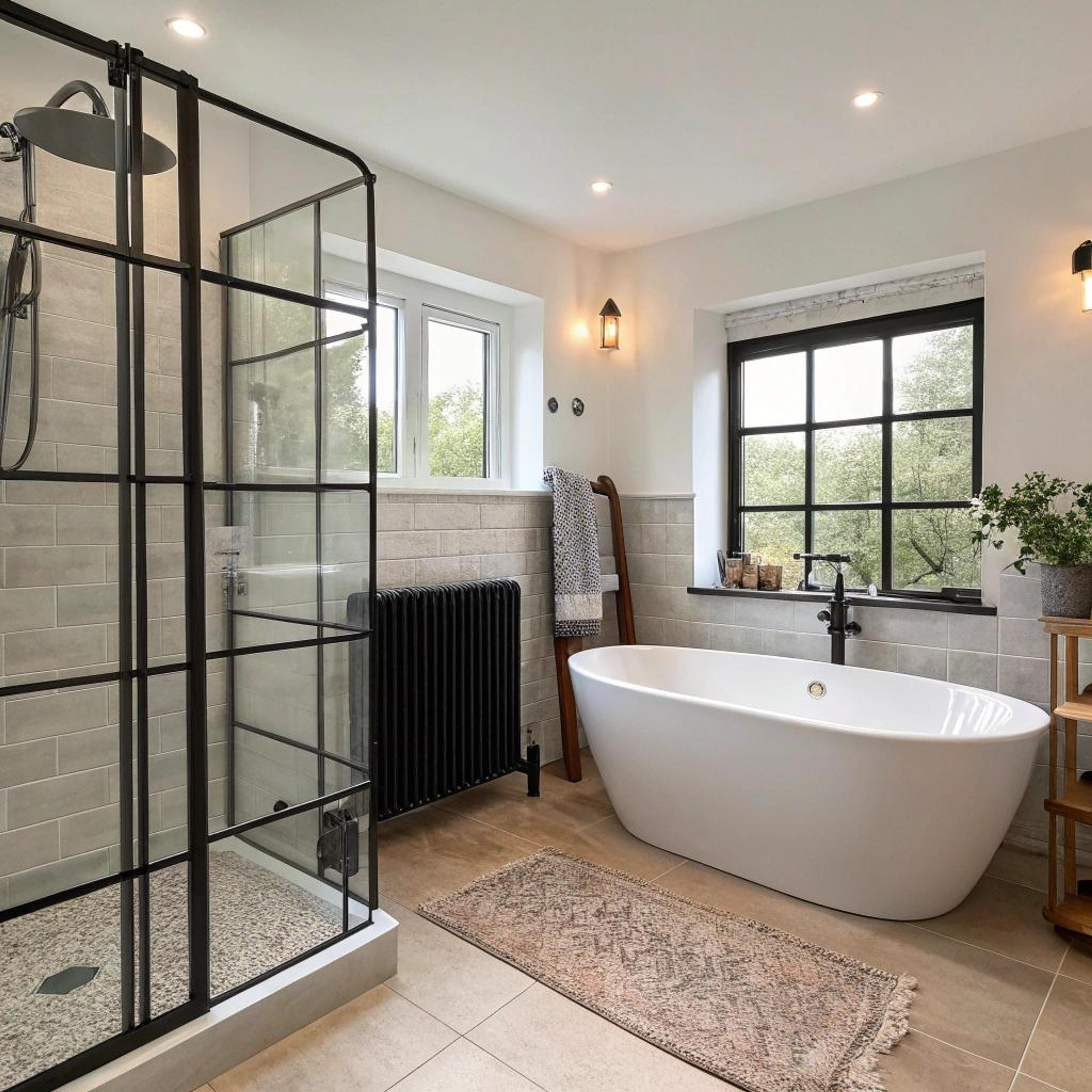 Zwarte details met beige tegels