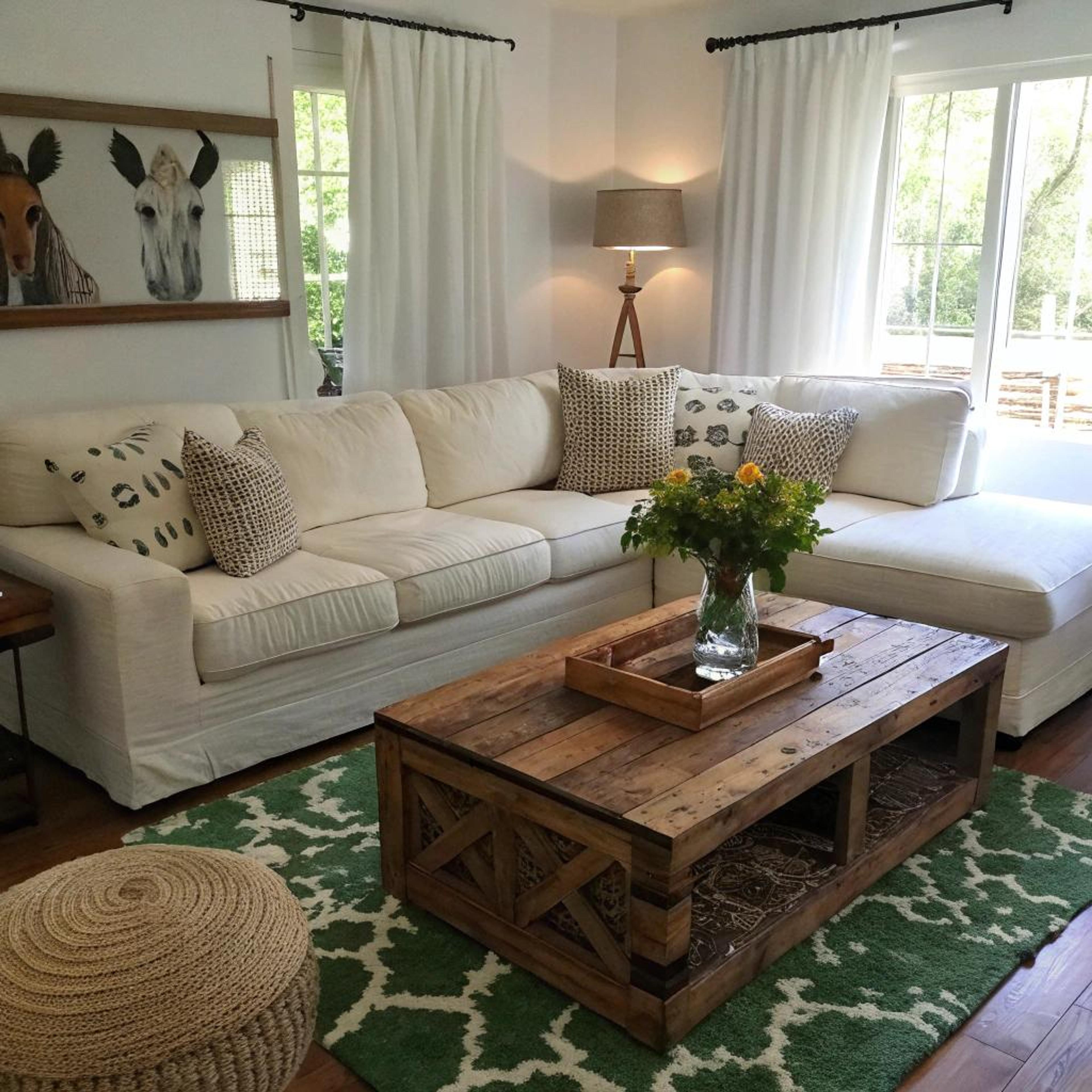 Vloerkleed layering met groenwit