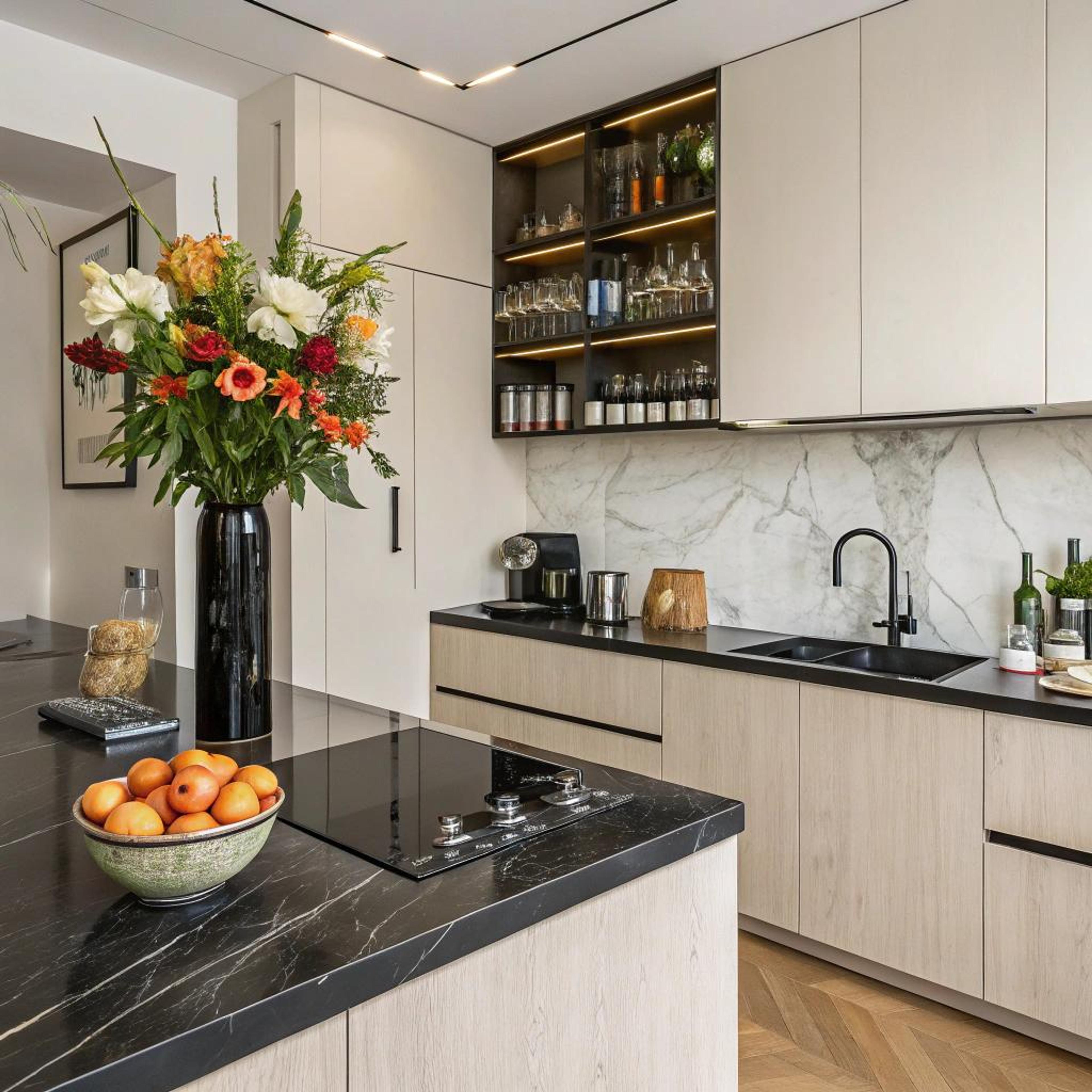 Zwarte accenten en sinaasappels