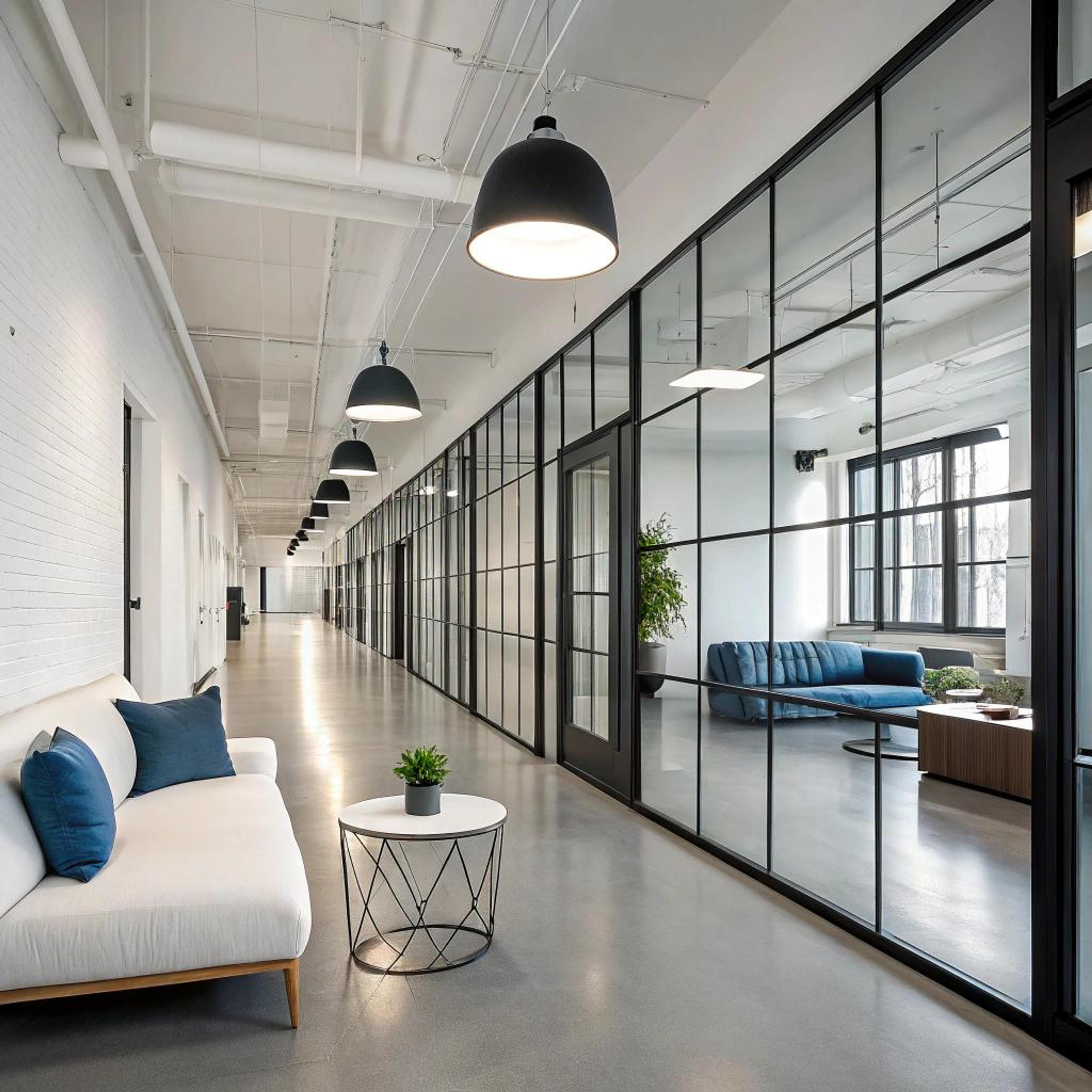 Minimalistische lounge achter glaswanden