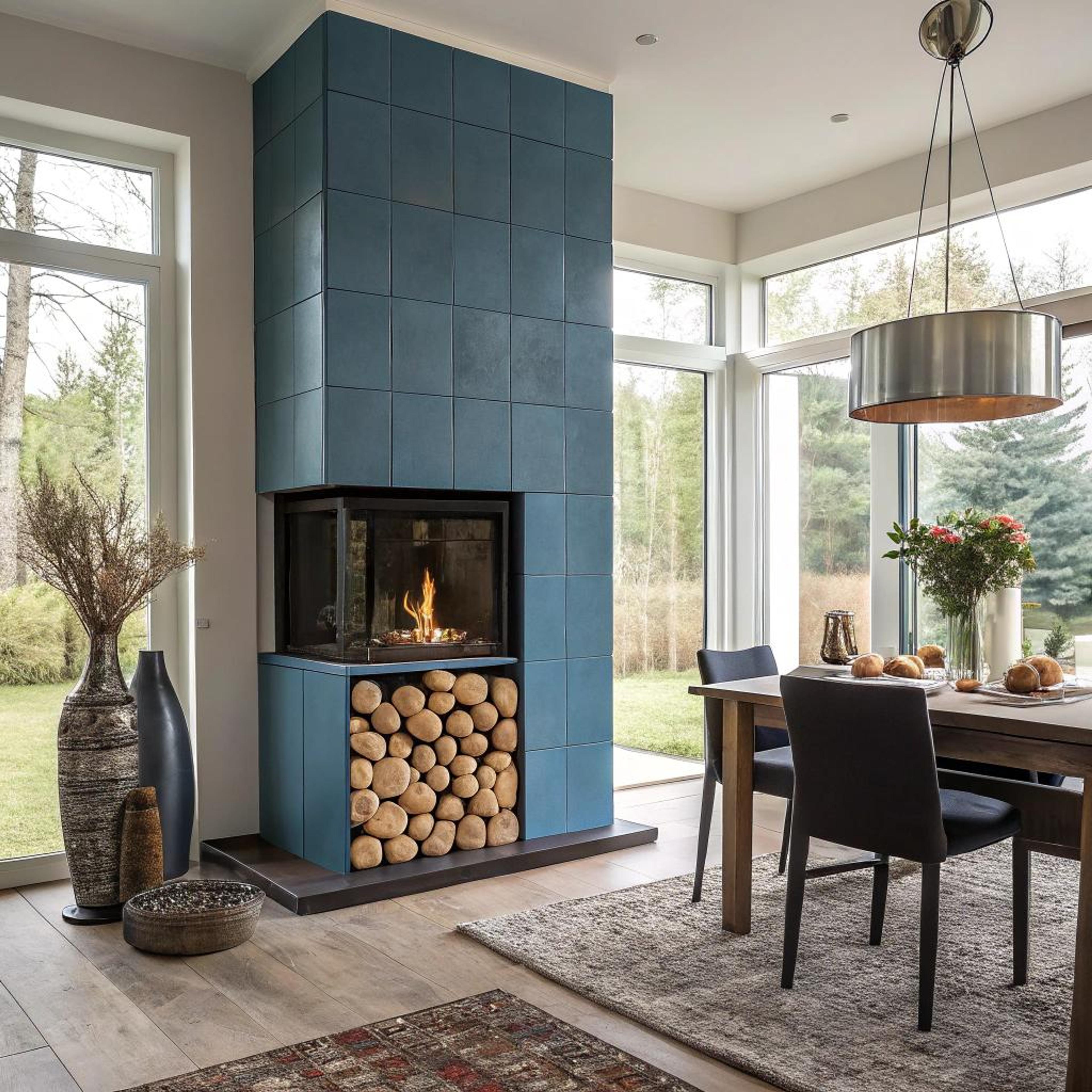 Blauwe doorkijkhaard als eyecatcher