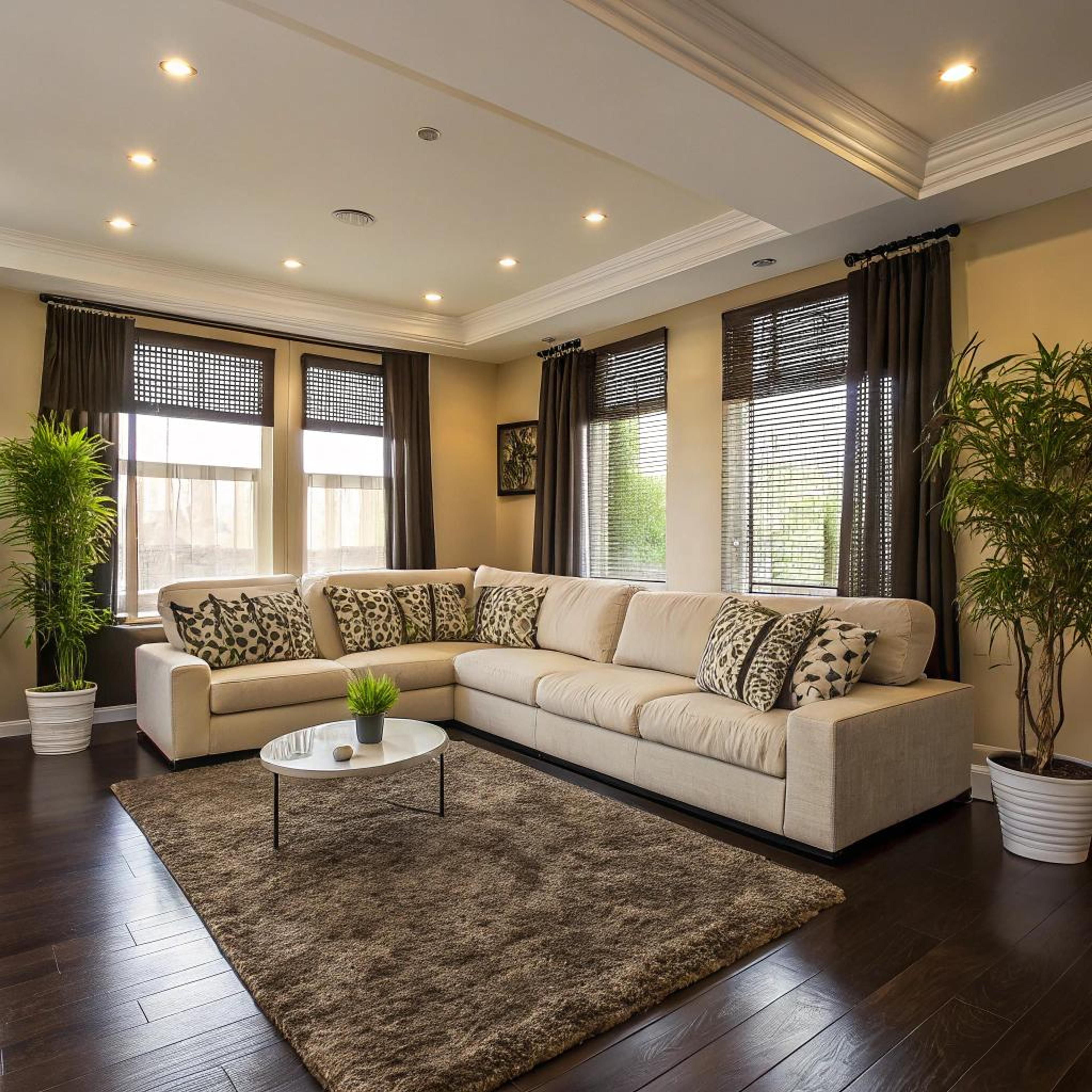 Beige zithoek met patroonkussens