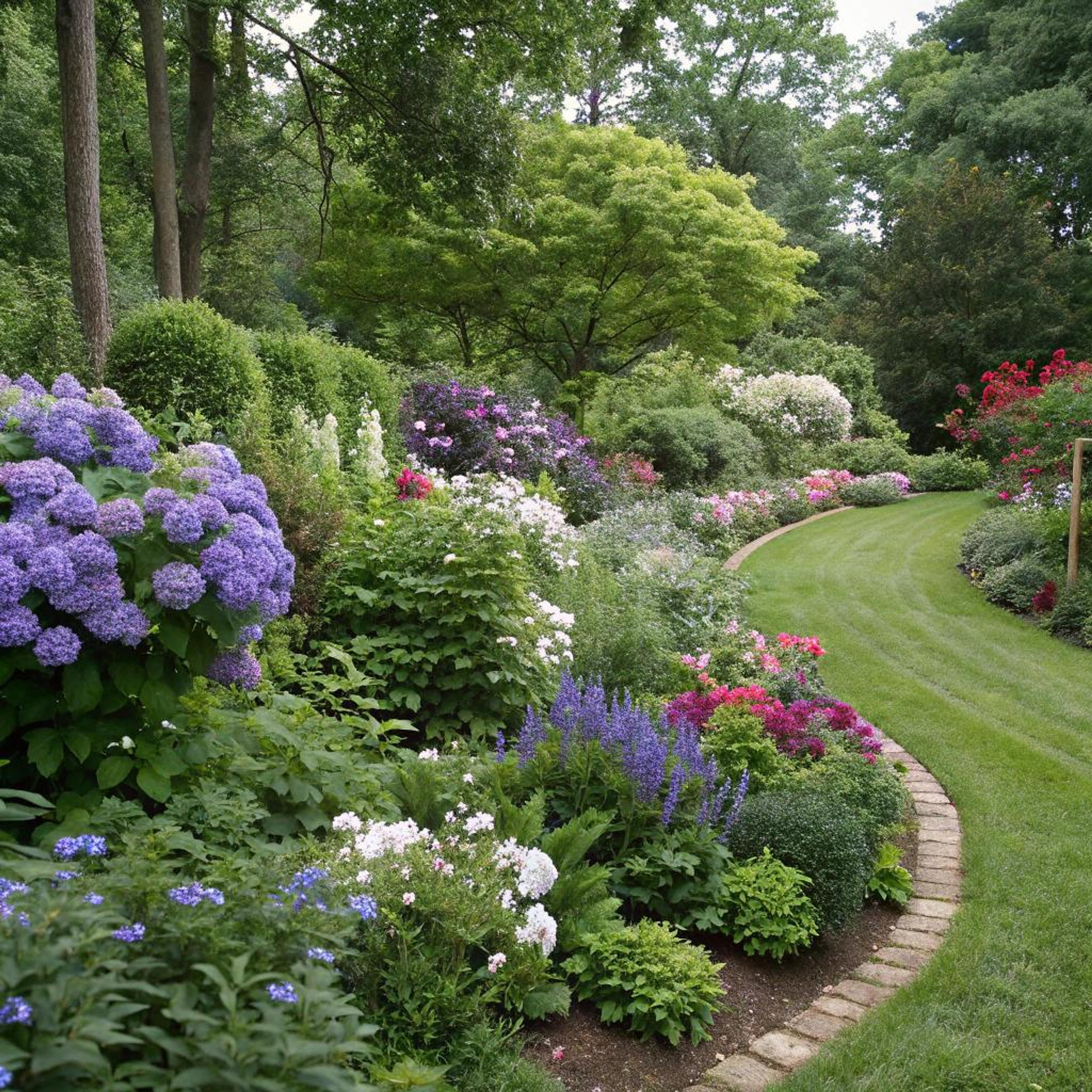 Gebogen pad langs bloemenborder