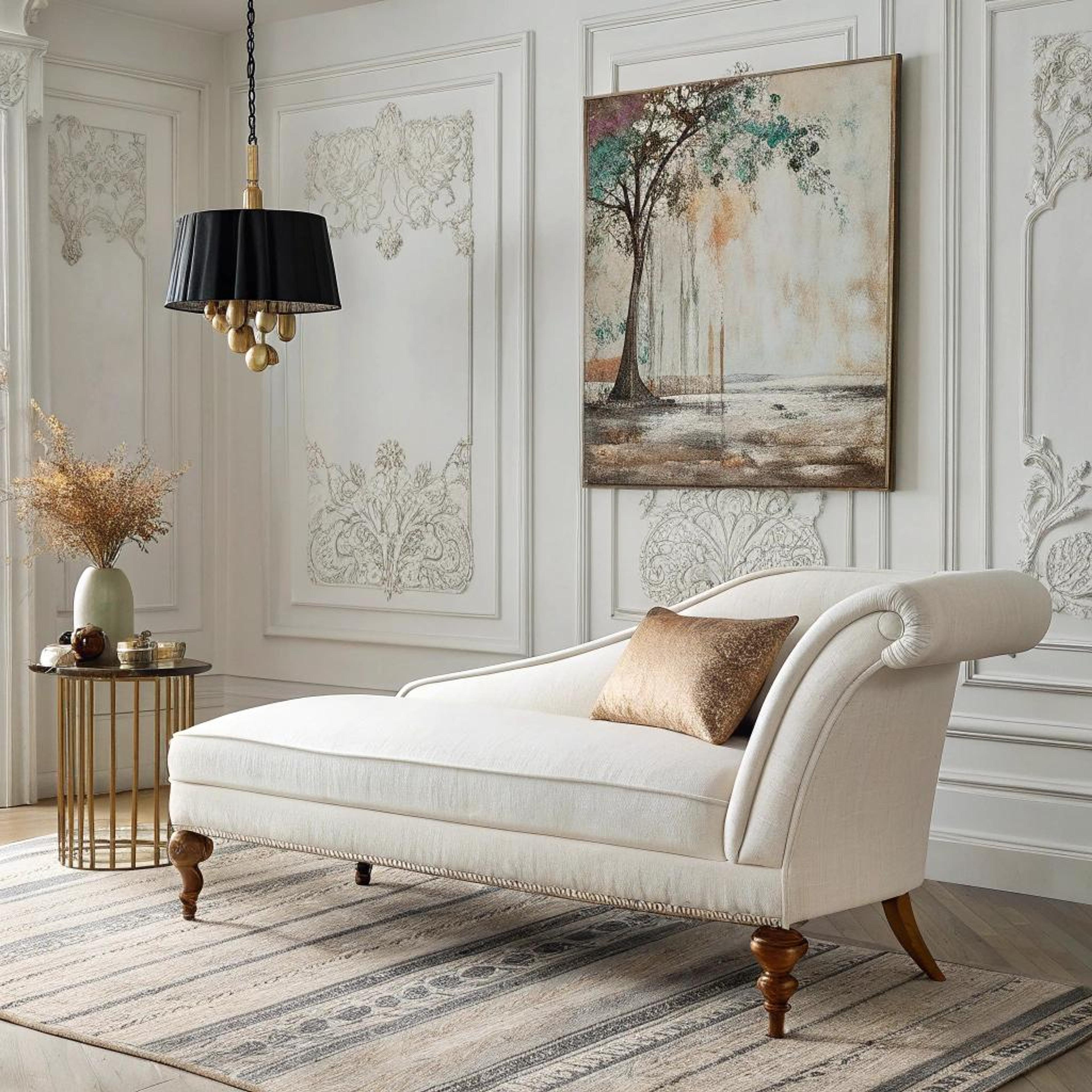 Ivory chaise longue met gouden details